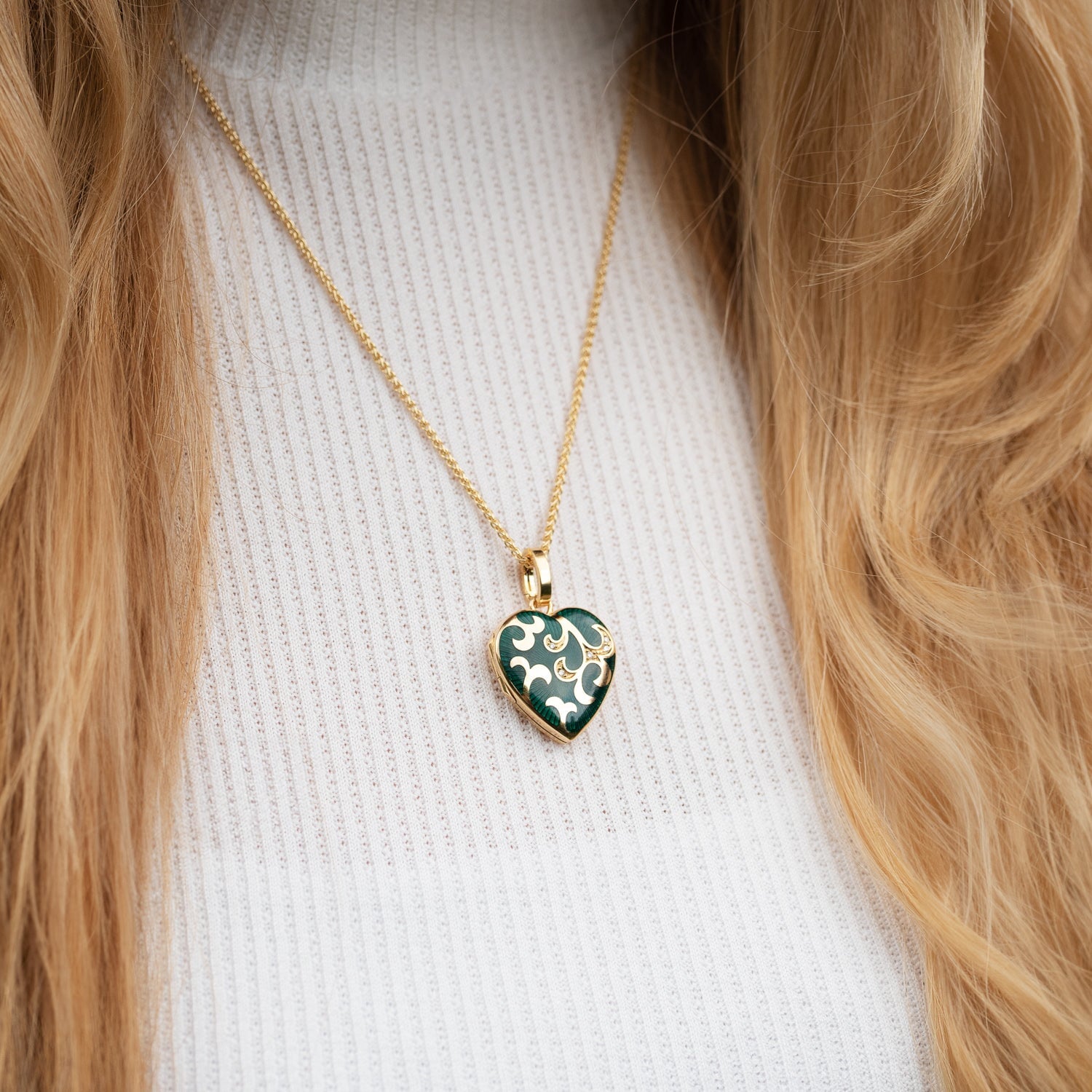 Product title: Green Guilloche Heart Locket, product type: Locket