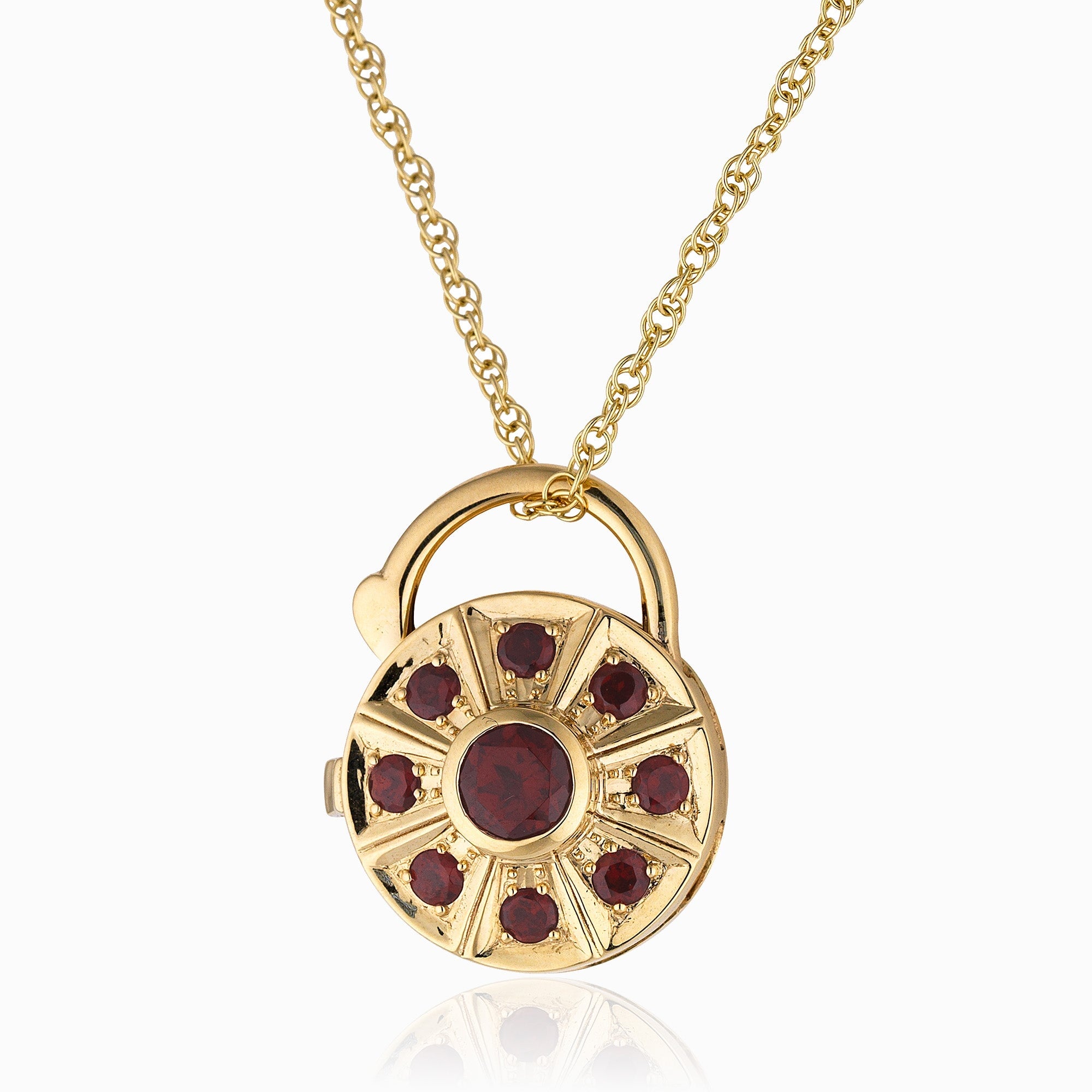 Product title: Round Garnet Padlock Locket, product type: Locket
