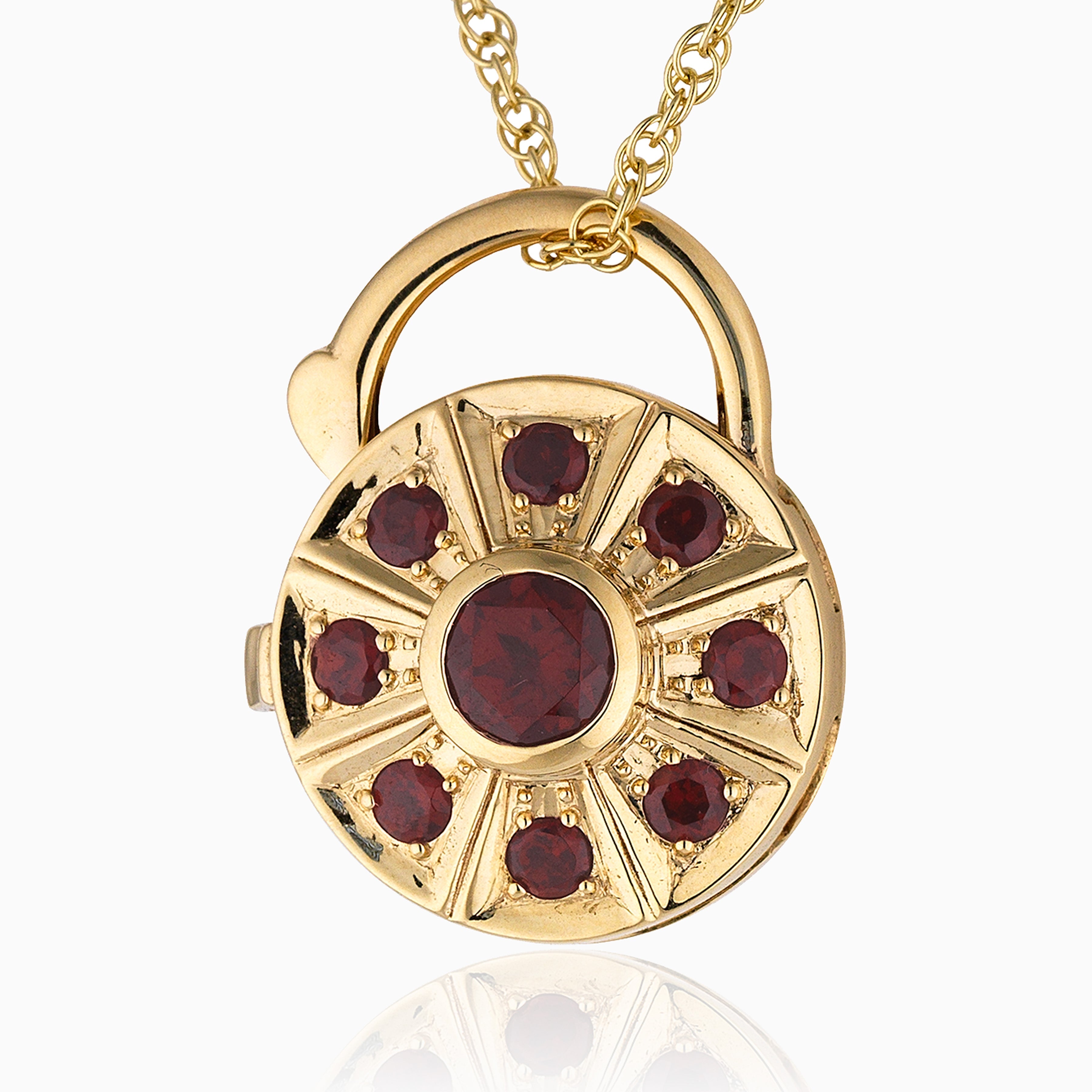 Product title: Round Garnet Padlock Locket, product type: Locket