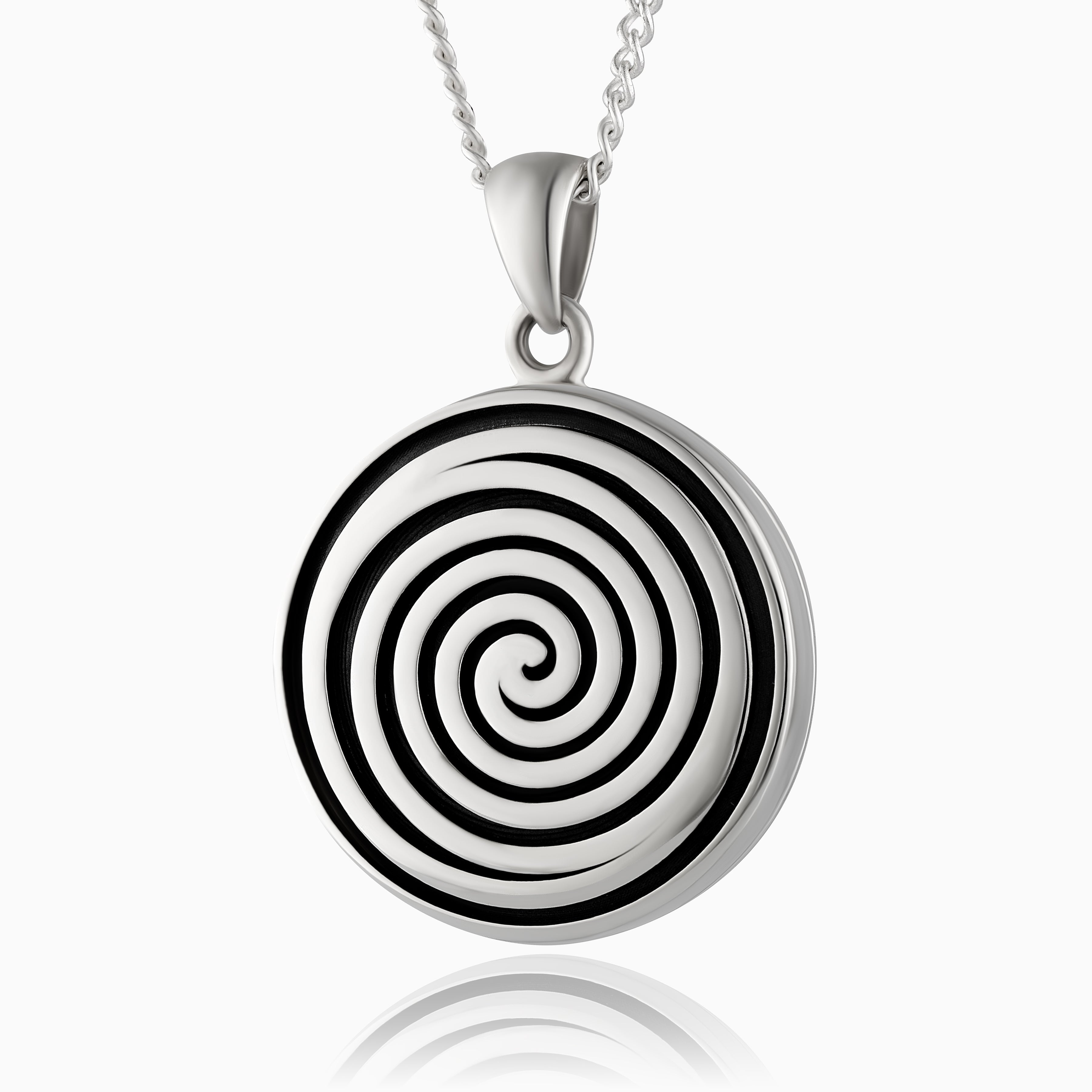 Product title: Round Black and Silver Spiral Locket, product type: Locket