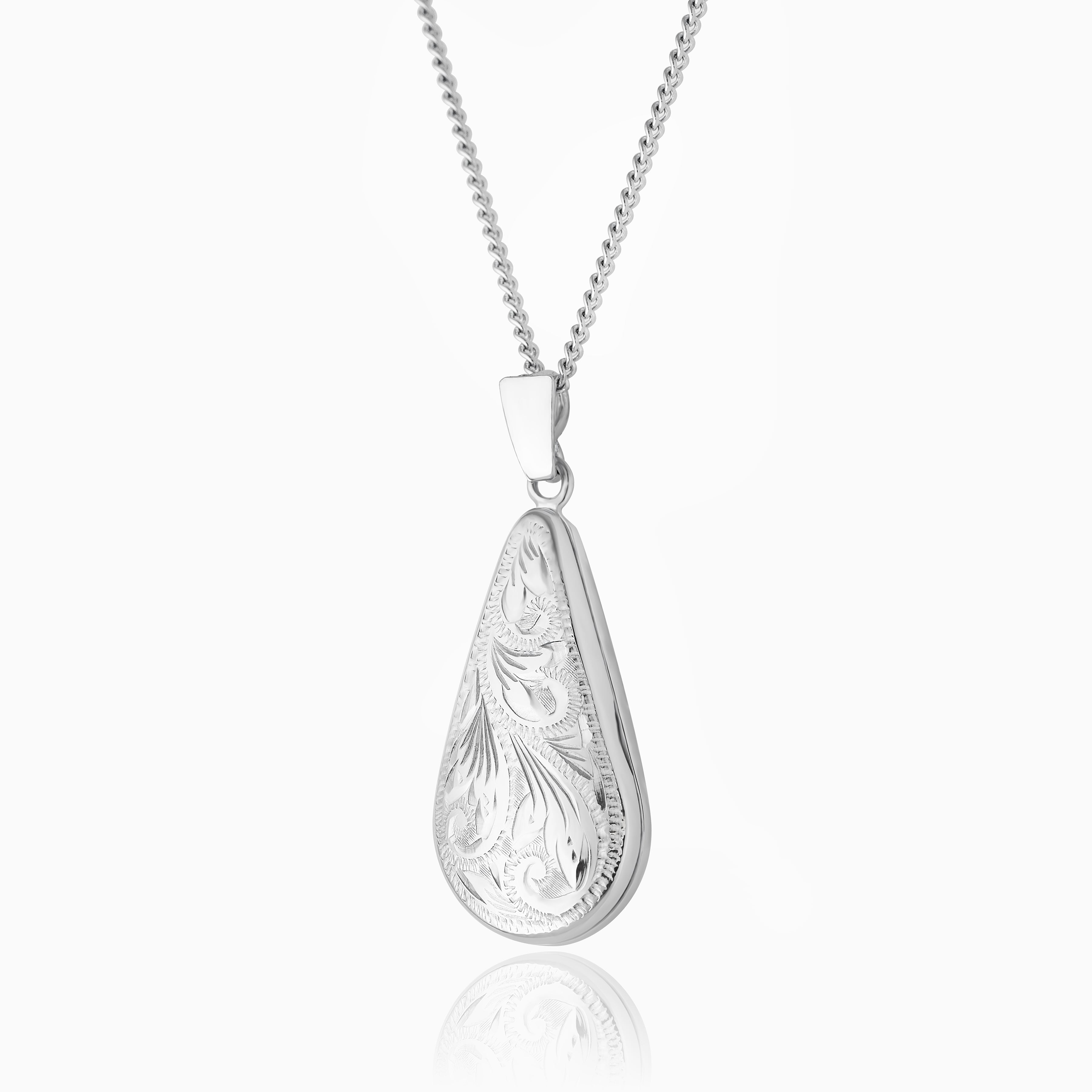 Product title: White Gold Foliate Teardrop Locket, product type: Locket