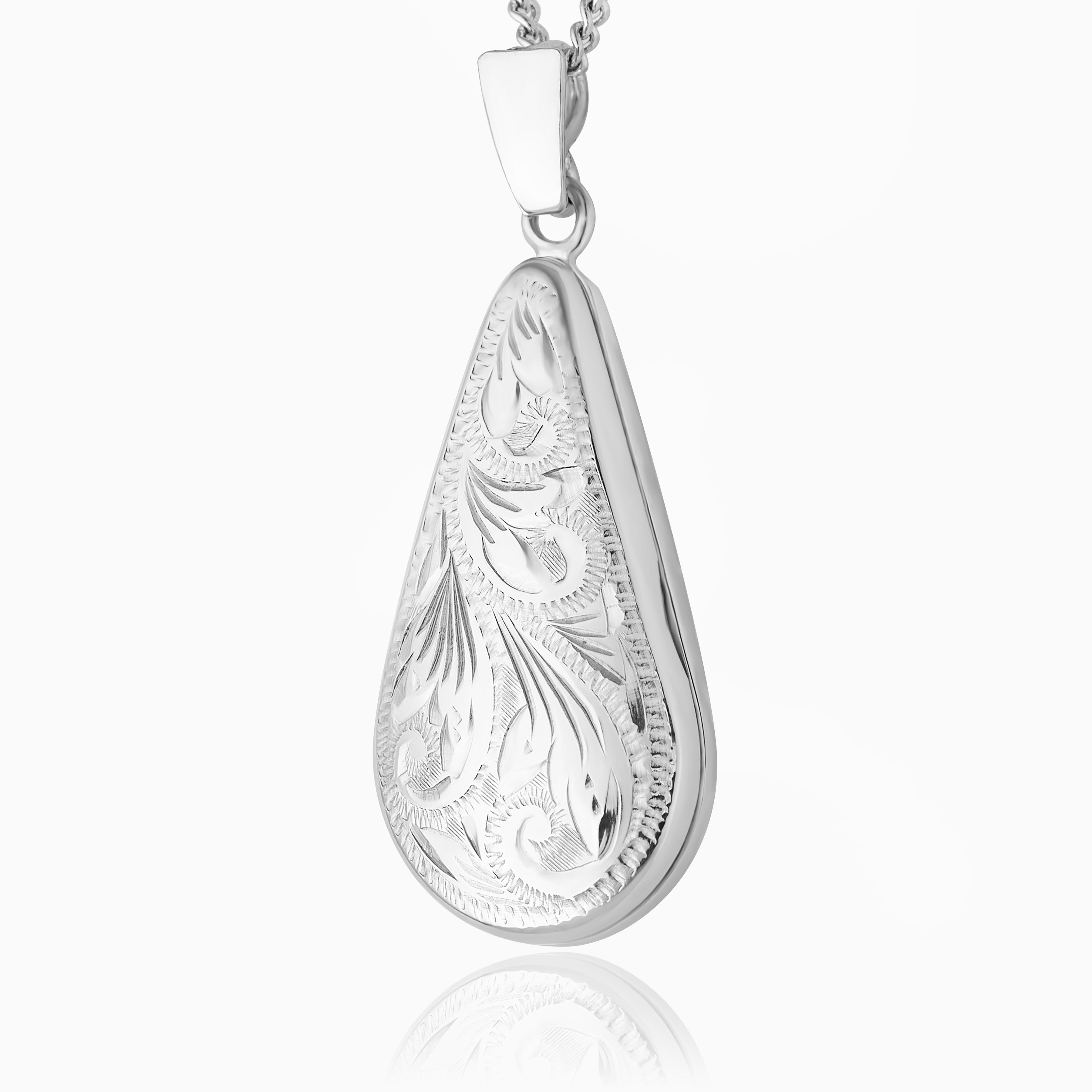Product title: White Gold Foliate Teardrop Locket, product type: Locket