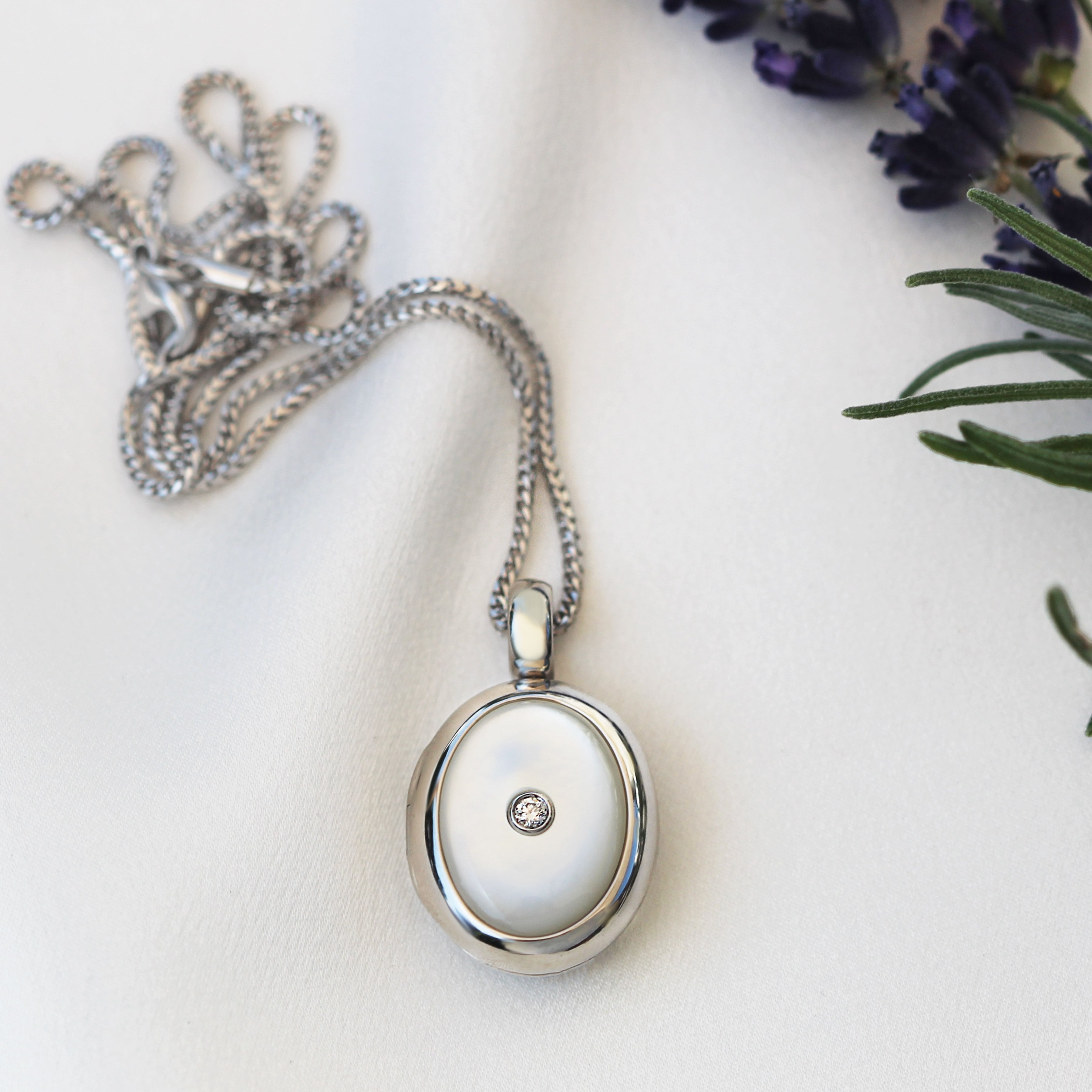 Product title: White Gold, Diamond and Mother of Pearl Locket, product type: Locket