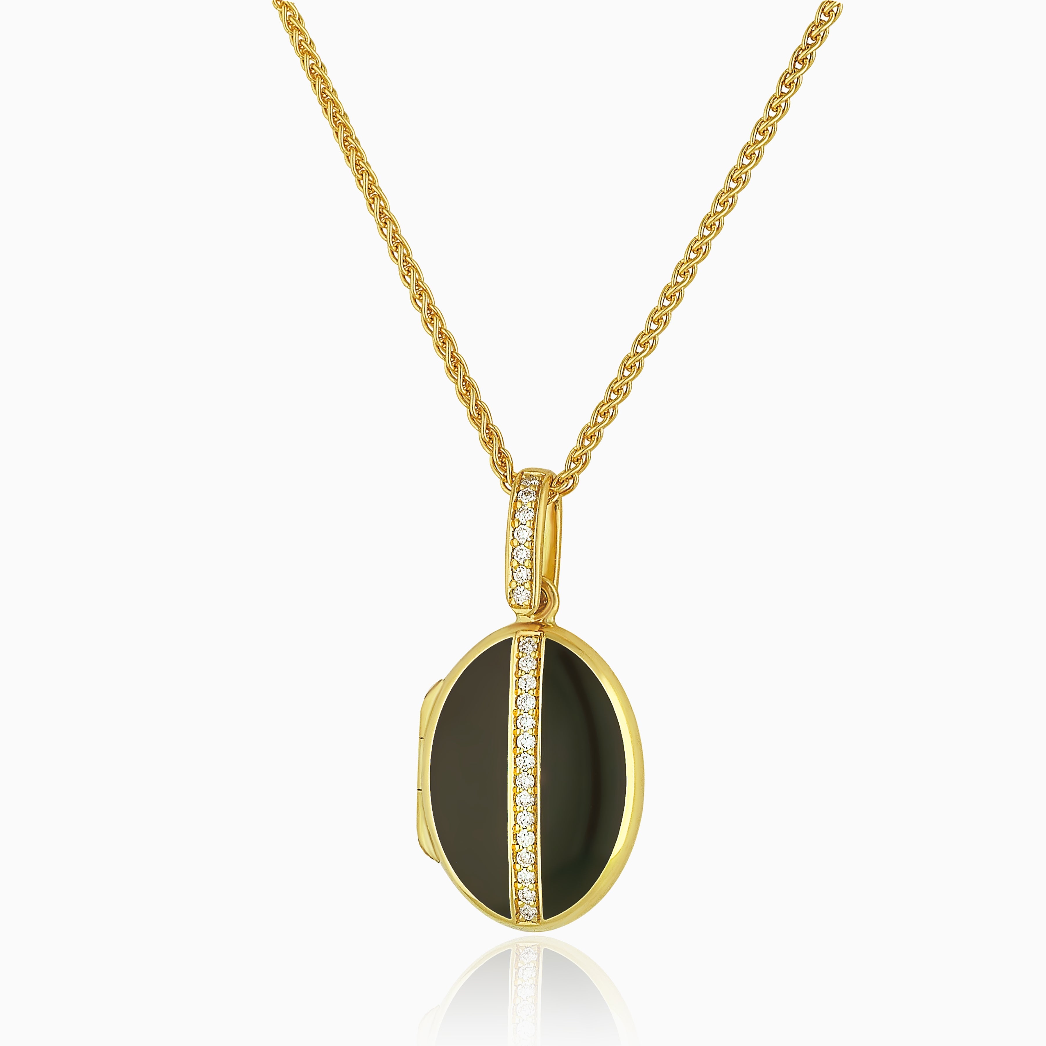 Product title: 18 ct Petite Black Enamel and Diamond Locket, product type: Charms & Pendants