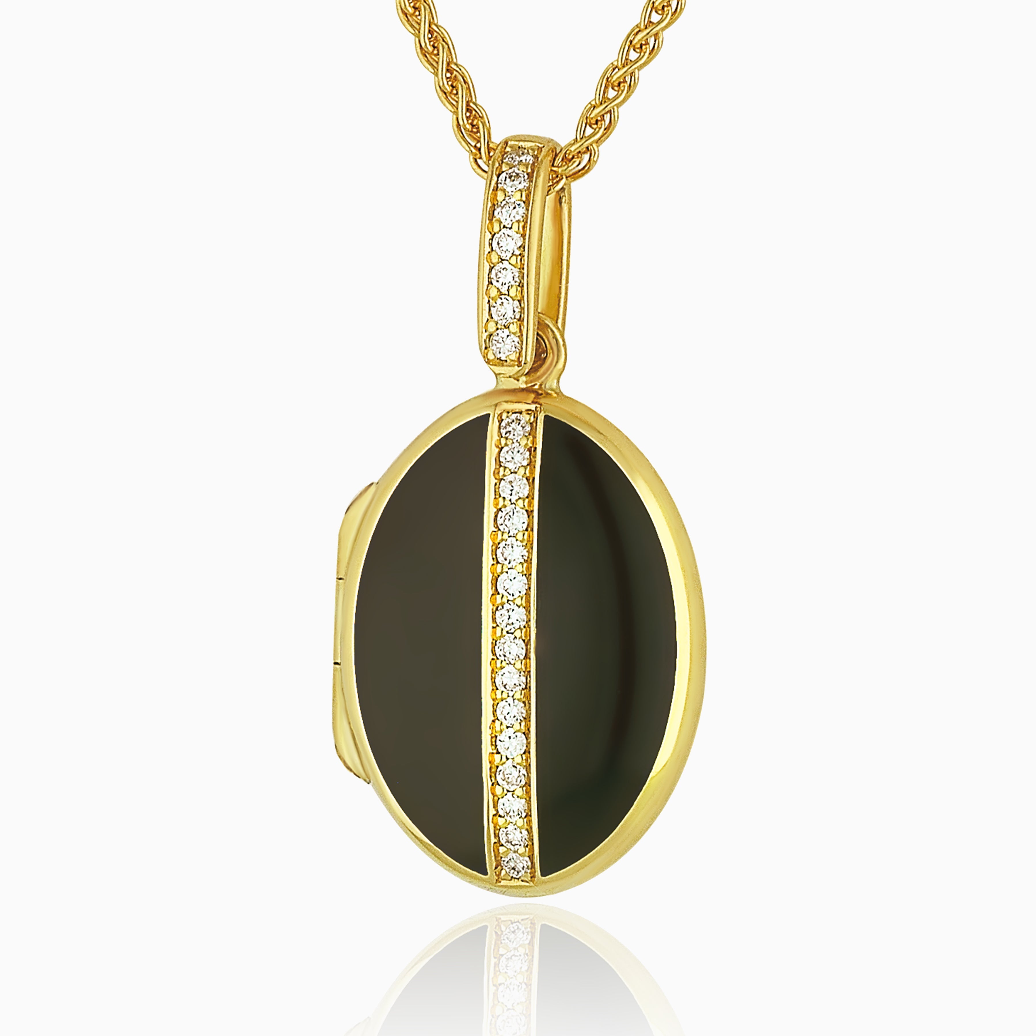 Product title: 18 ct Petite Black Enamel and Diamond Locket, product type: Charms & Pendants