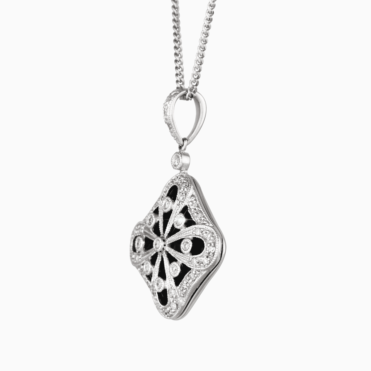 Product title: Diamond and Onyx White Gold Locket, product type: Locket