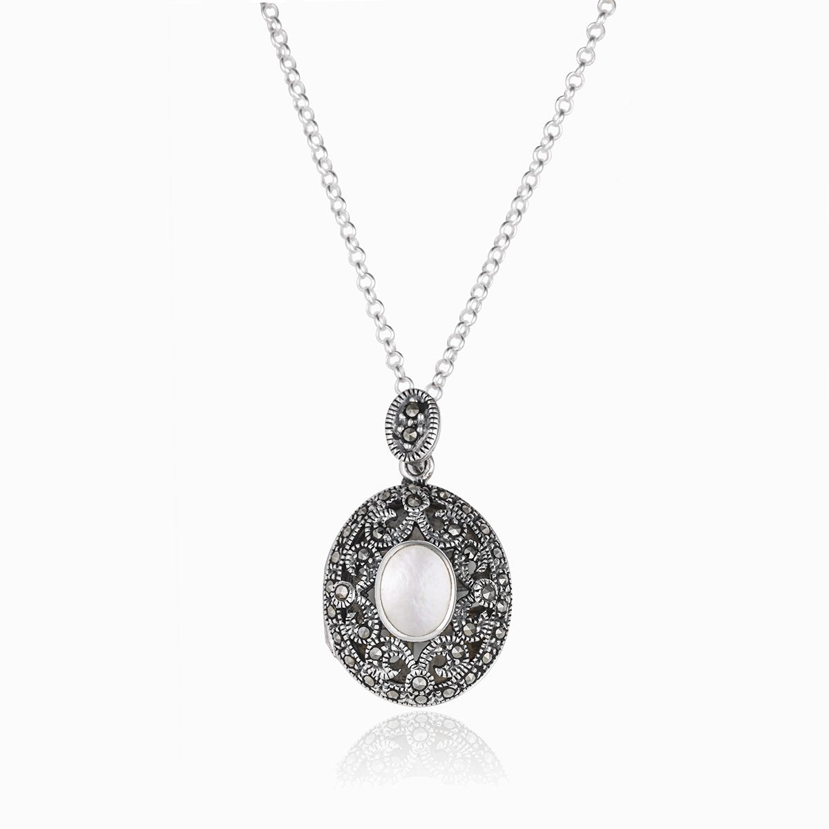 Product title: Marcasite and Mother of Pearl Locket, product type: Locket