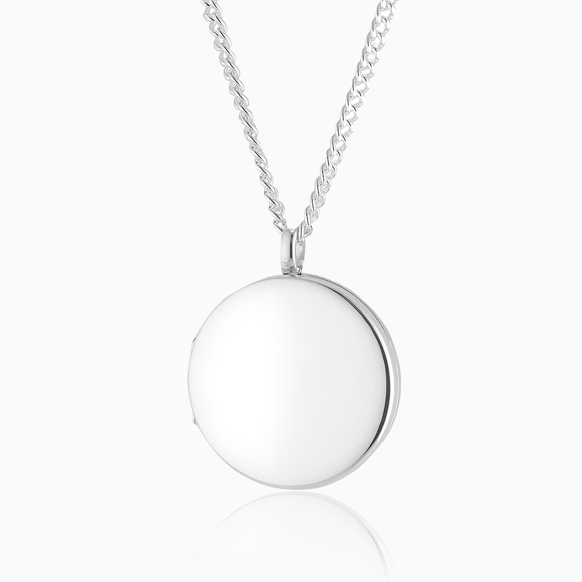925 sterling silver large round plain locket on a sterling silver curb chain