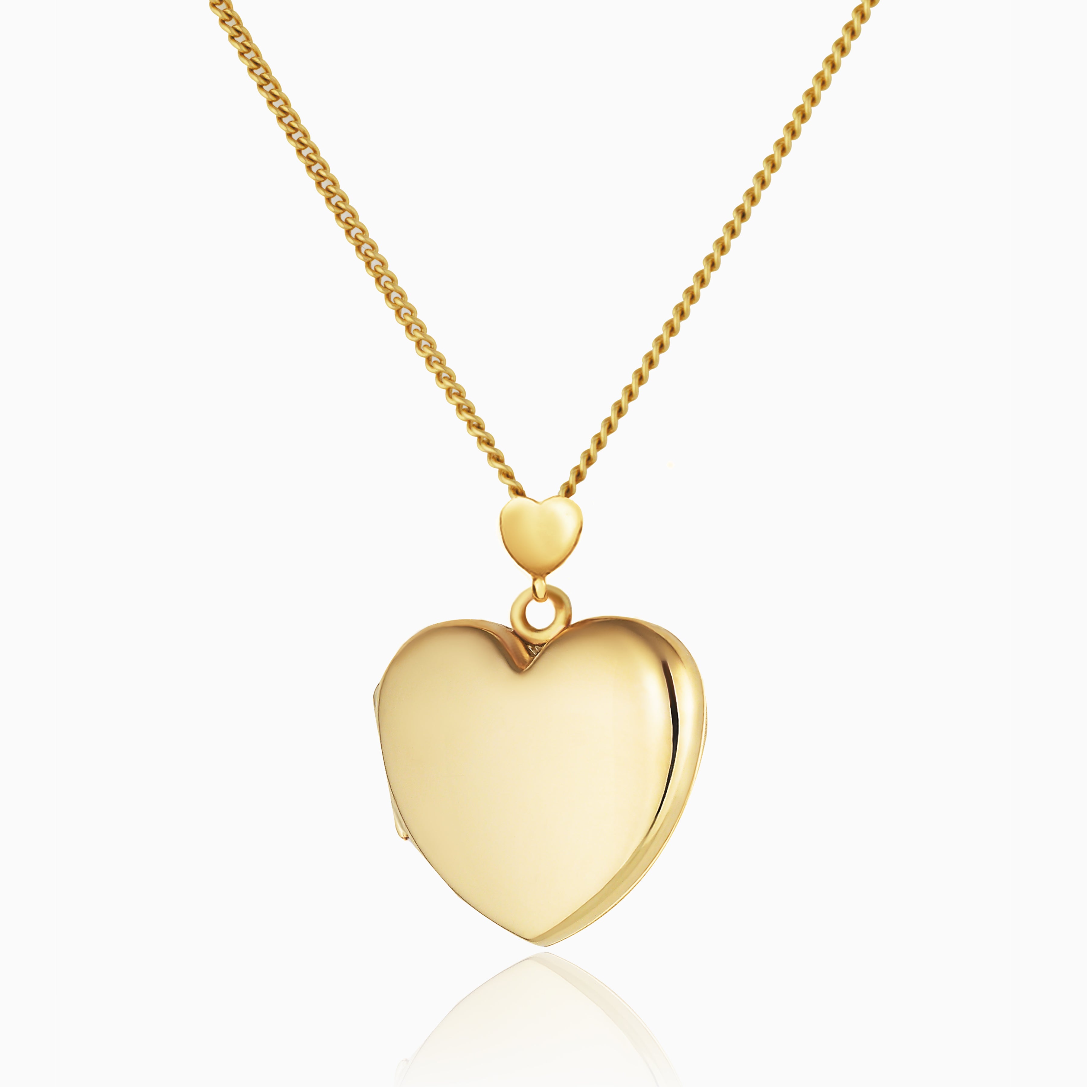 9 ct gold heart locket with a heart shaped bail, on a 9 ct gold curb chain