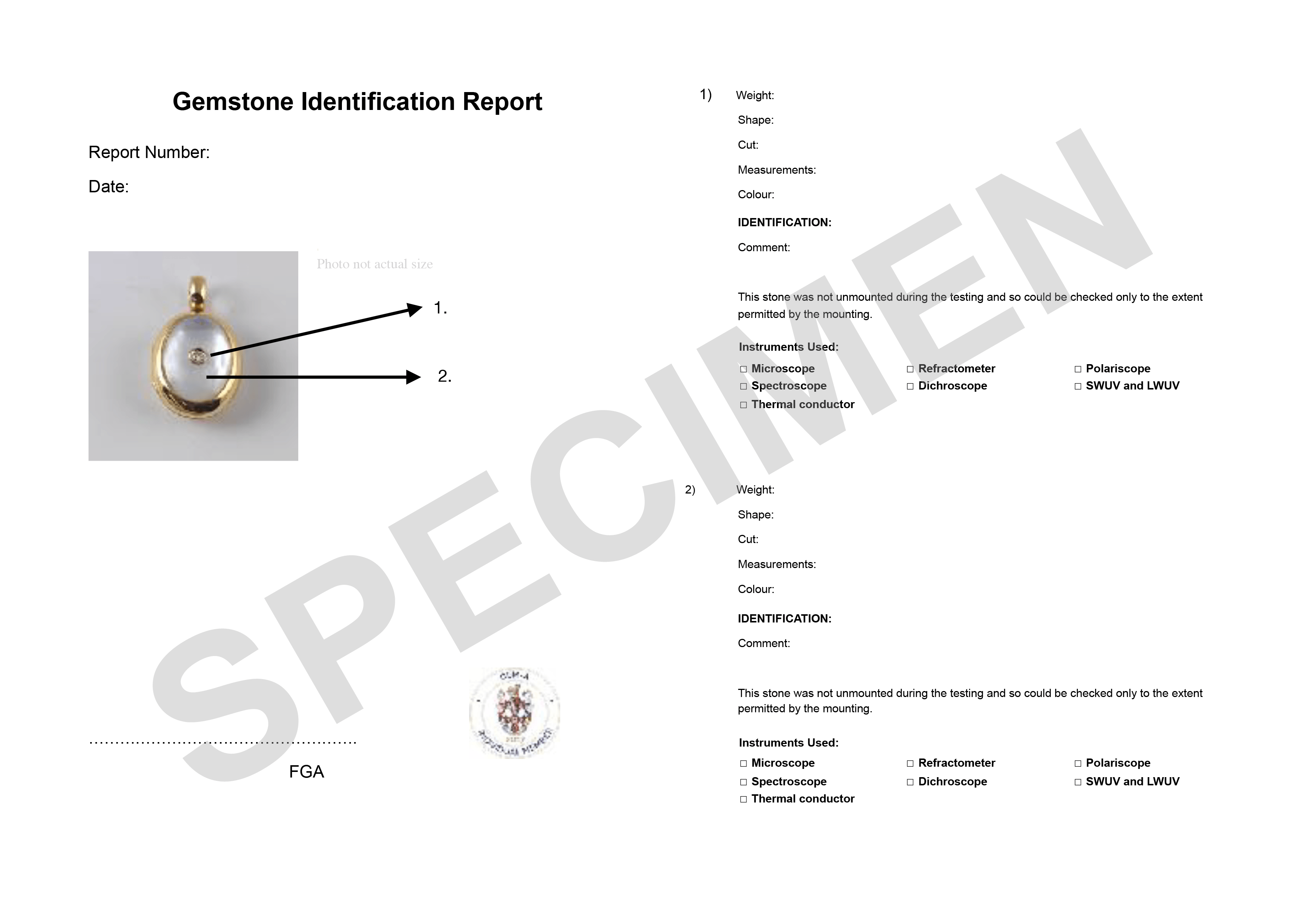 A specimen gem certificate