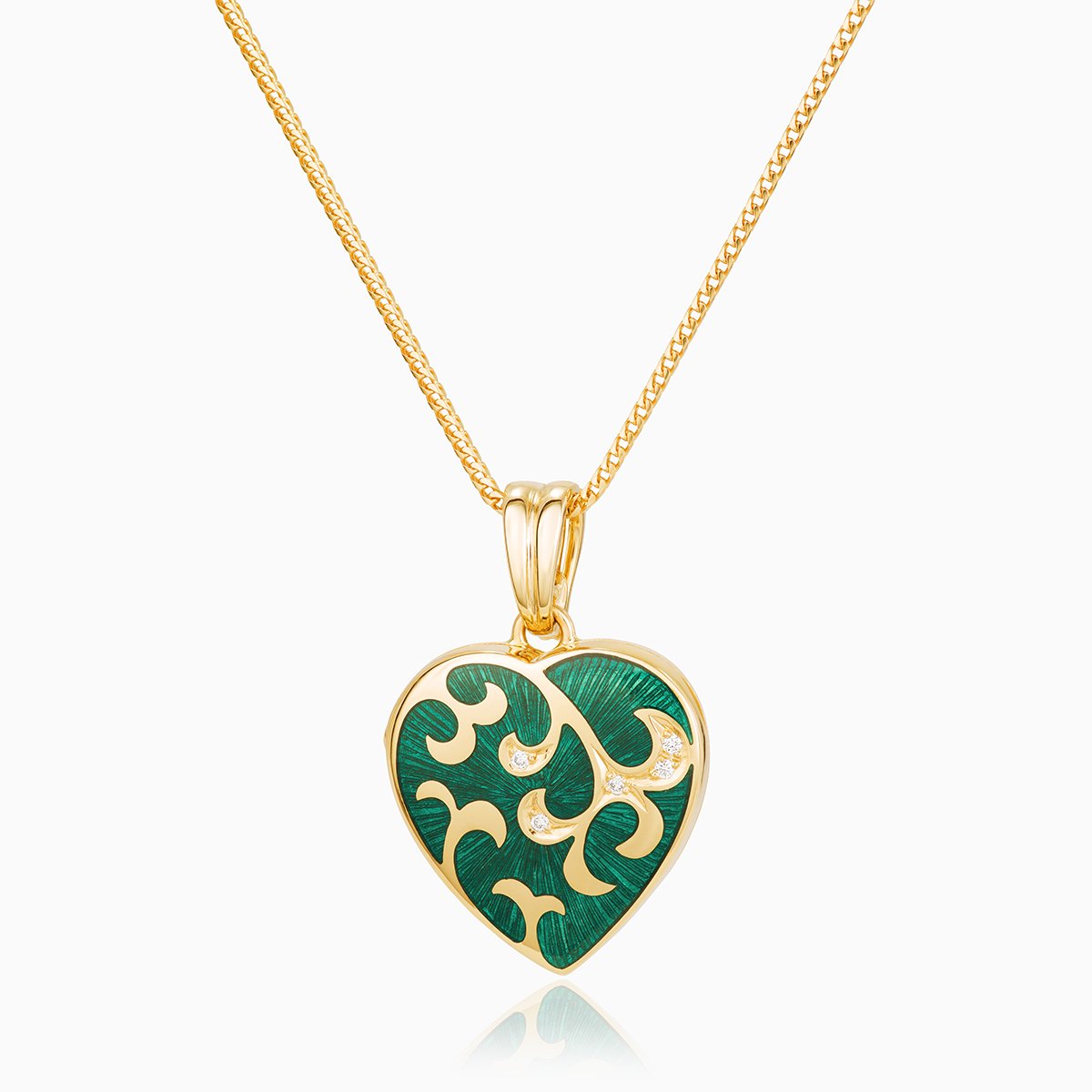 Product title: Green Guilloche Heart Locket, product type: Locket