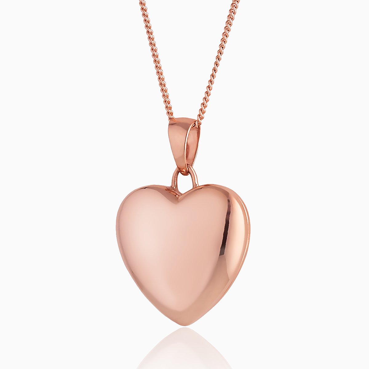 9 ct rose gold heart locket on a 9 ct rose gold curb chain