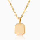Back view of a 9 ct gold tabular shaped locket on a 9 ct gold rope chain