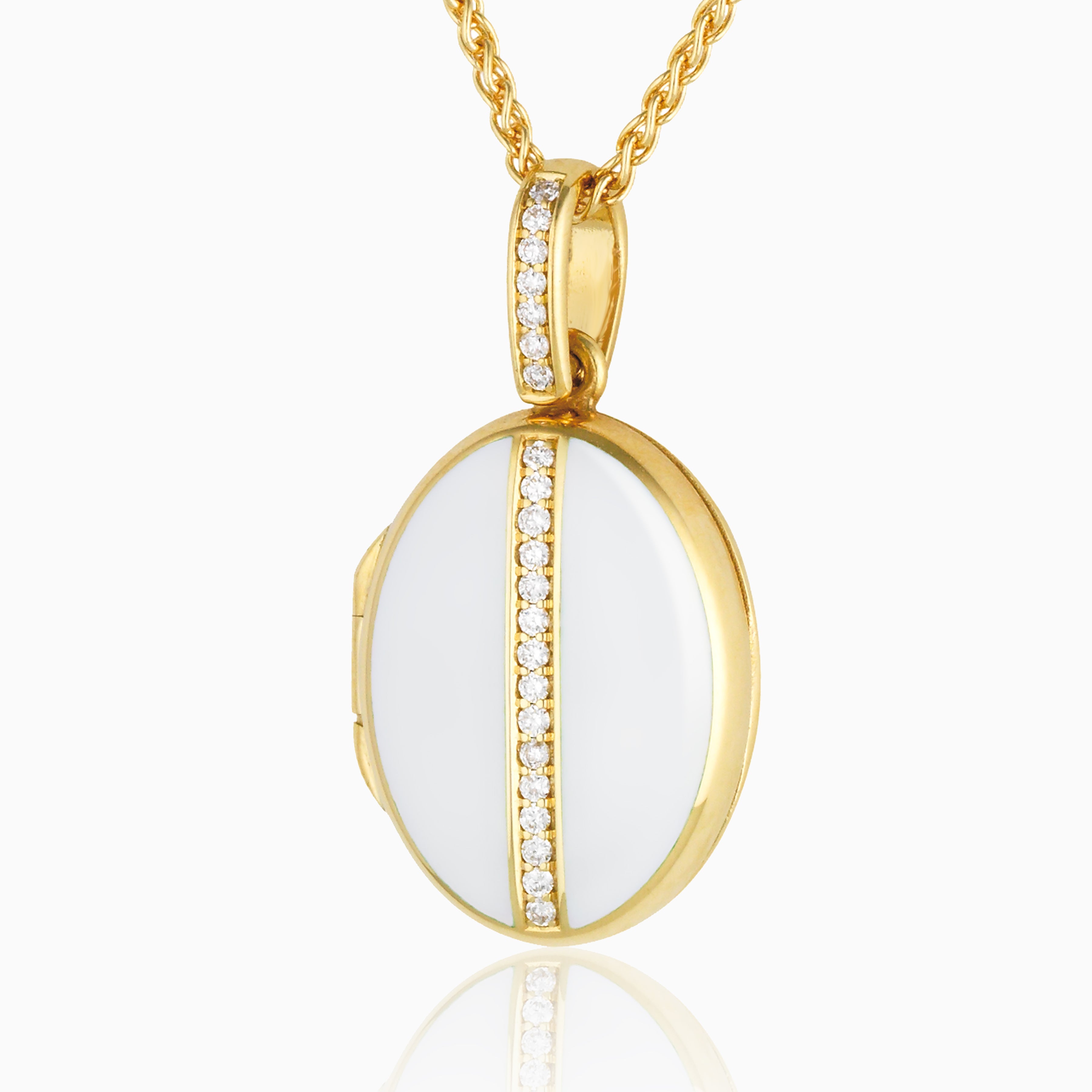 Product title: 18 ct Petite White Enamel and Diamond Locket, product type: