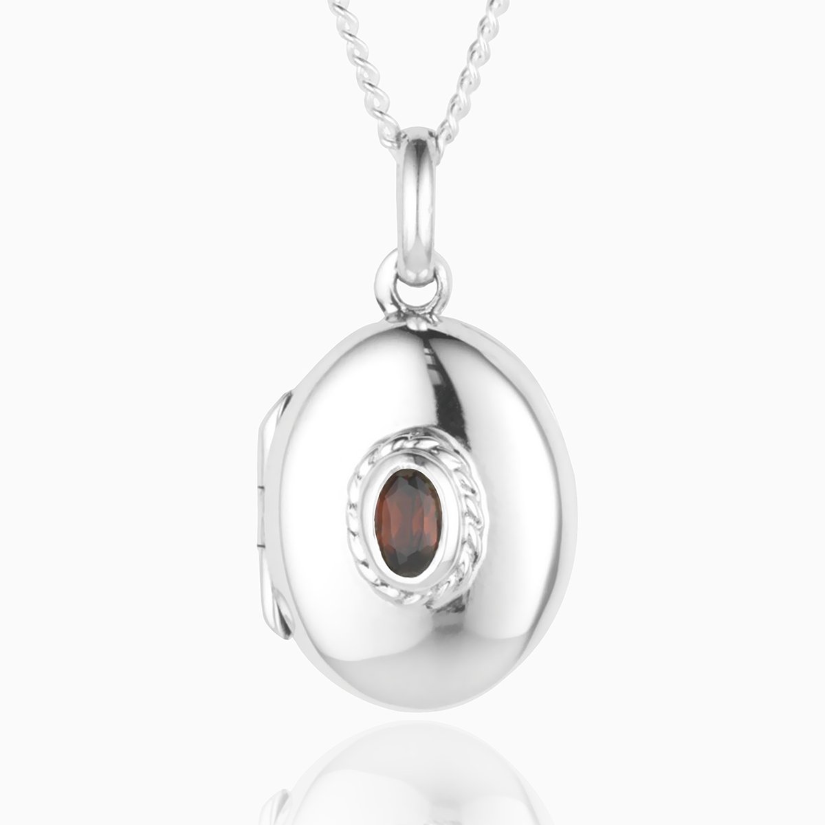 925 sterling silver oval locket with garnet stone