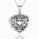 This is a front shot of a 925 sterling silver filigree heart locket.