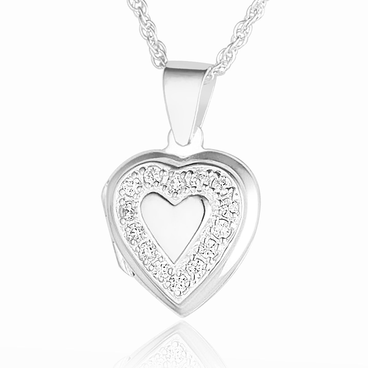 925 sterling silver heart locket with cubic zirconia stones