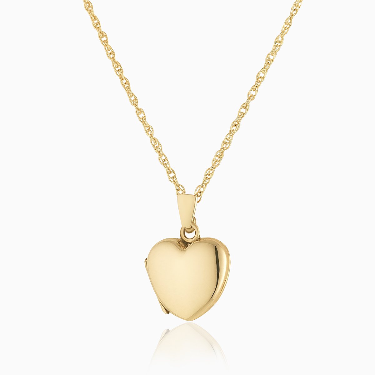 Petite 9 ct gold polished heart locket on a 9 ct gold rope chain