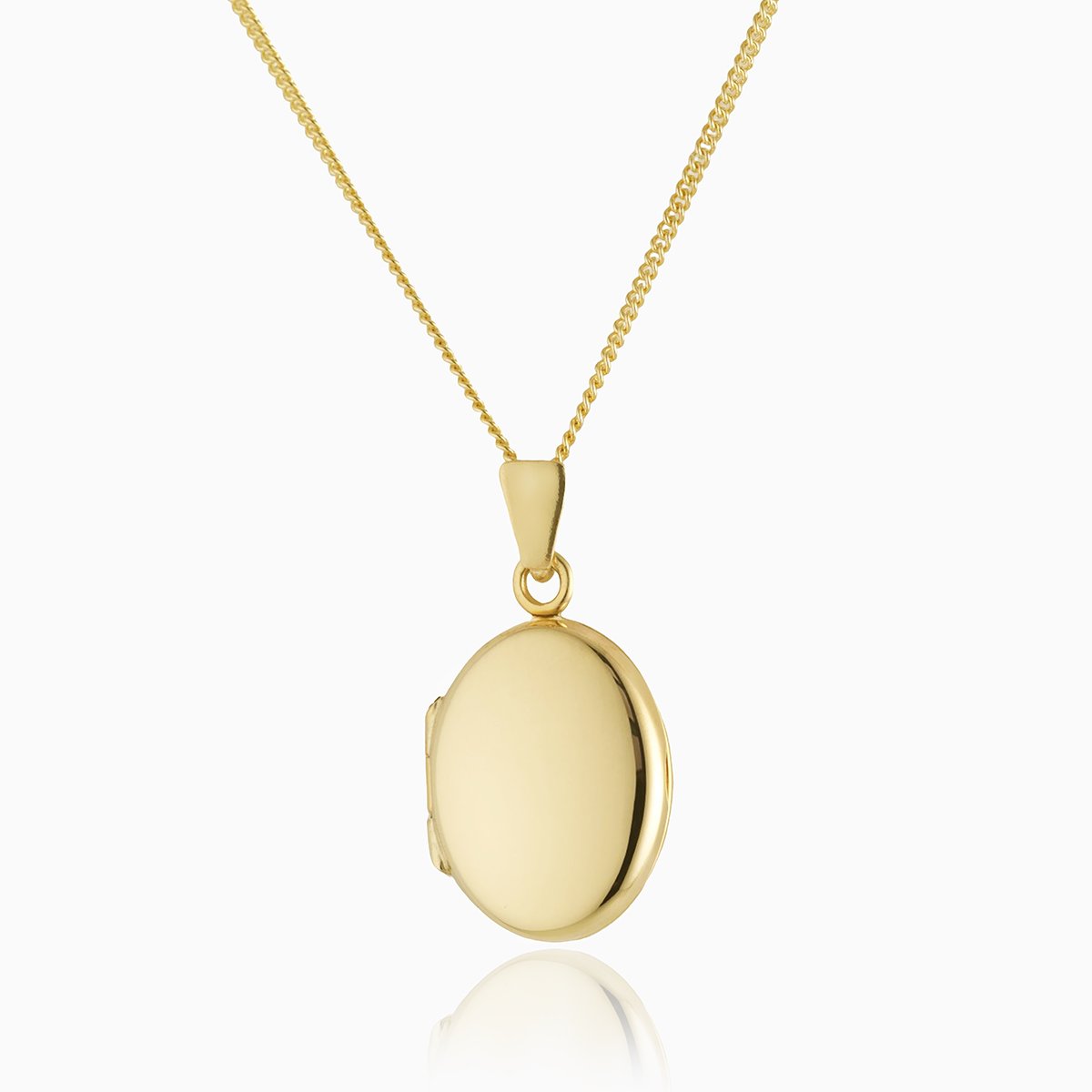 9 ct gold polished oval locket on a 9 ct gold curb chain