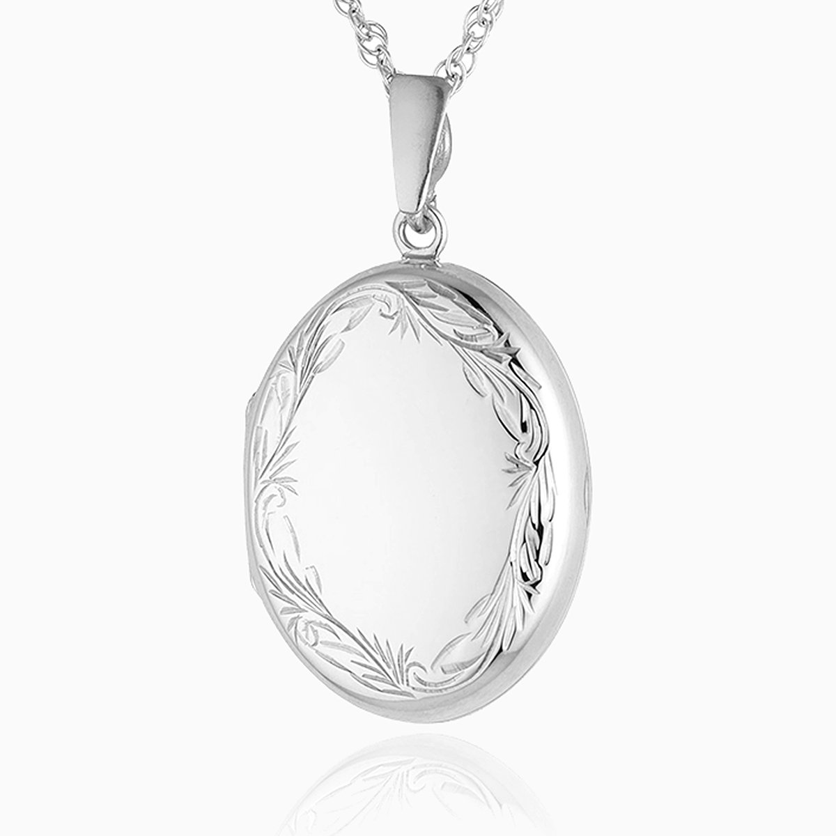 925 sterling silver engraved foliate border oval locket