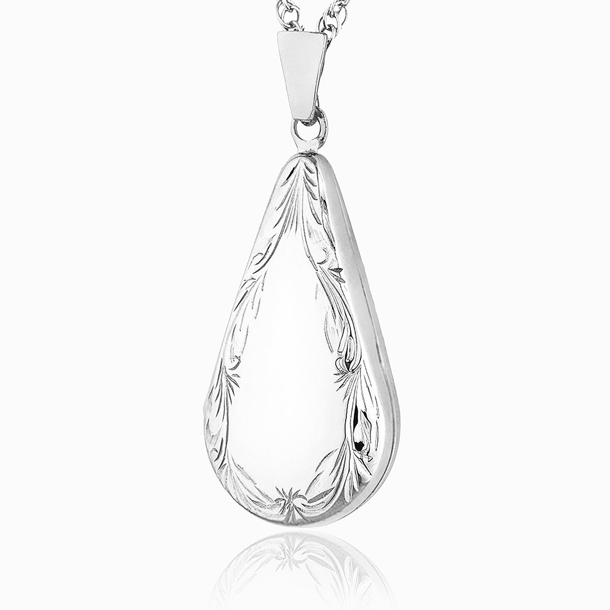 925 sterling silver teardrop foliate engraved border locket