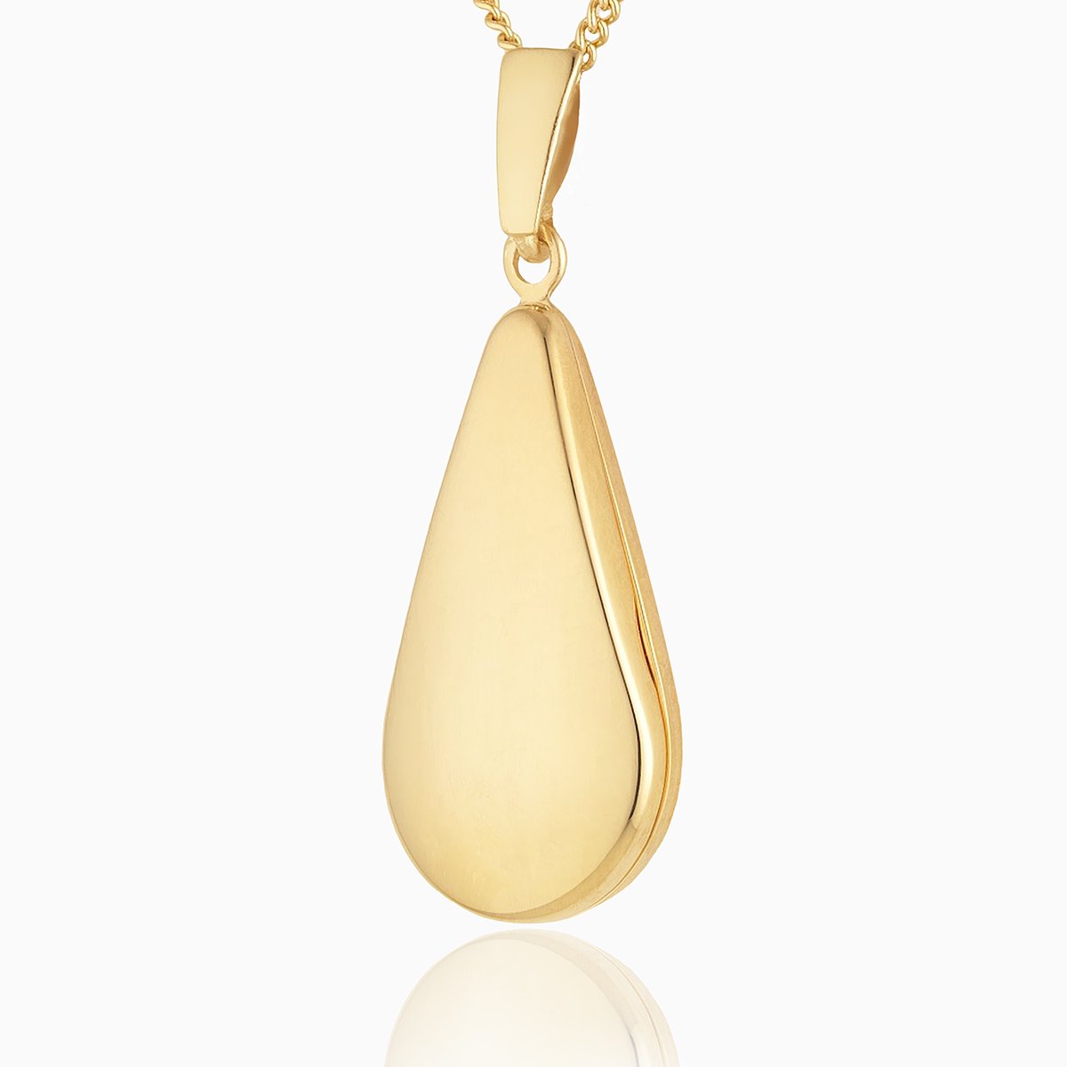 9 ct gold polished teardrop-shaped locket on a 9 ct gold curb chain