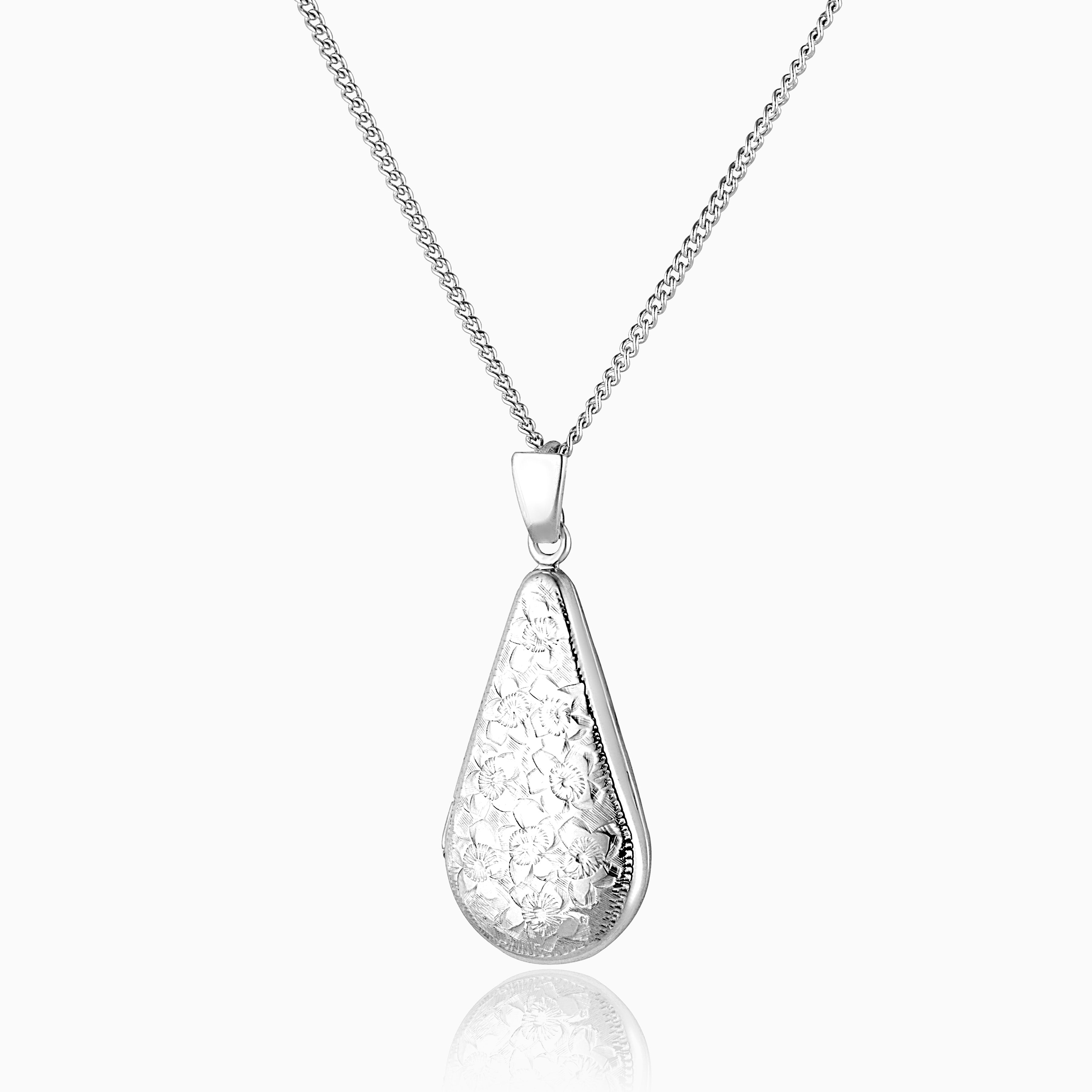 Product title: Silver Floral Teardrop Locket, product type: Necklaces