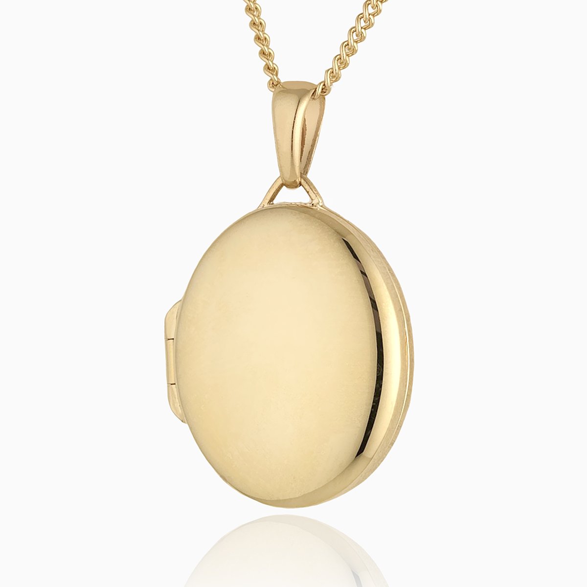 9 ct gold polished oval locket on a 9 ct gold curb chain
