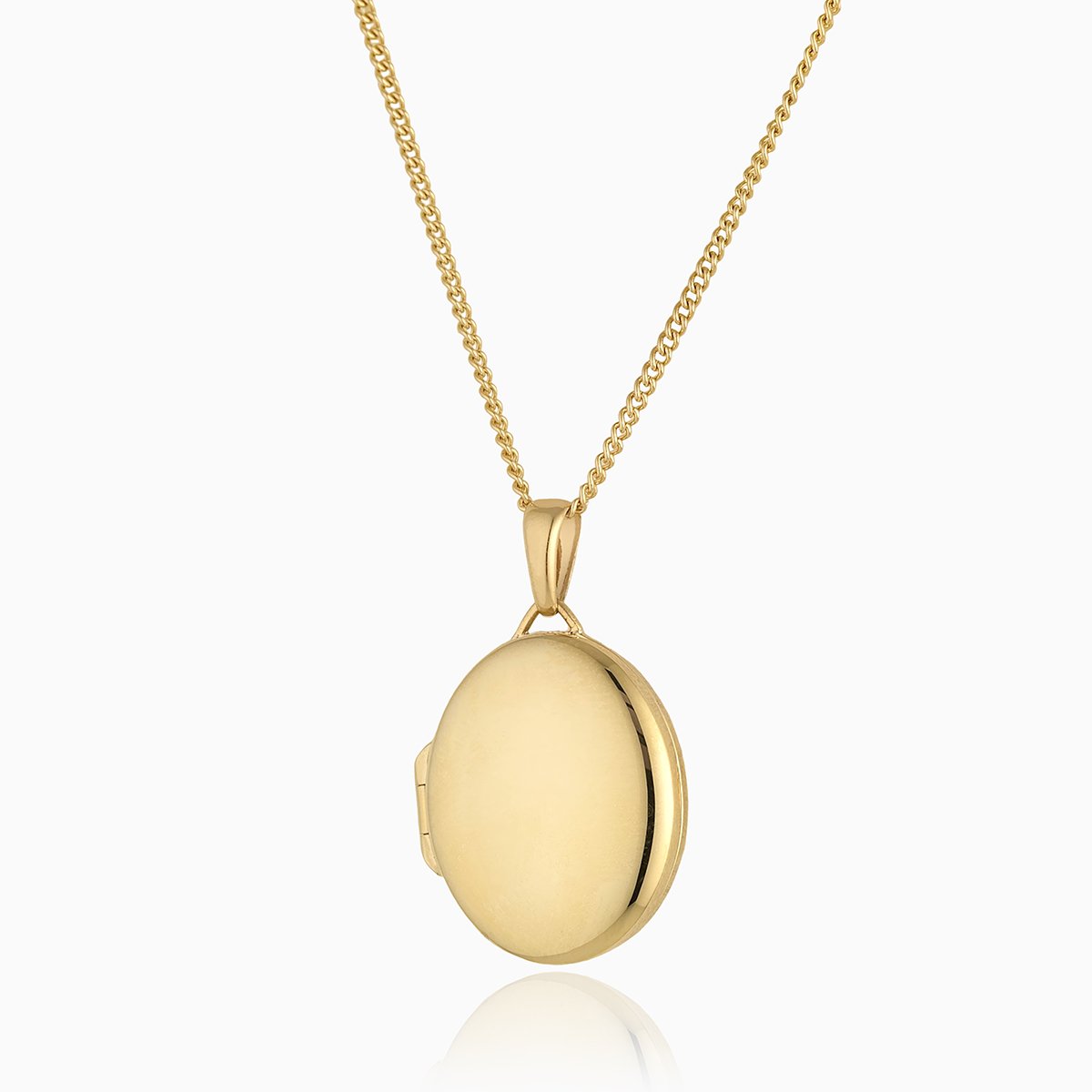 9 ct gold polished oval locket on a 9 ct gold curb chain
