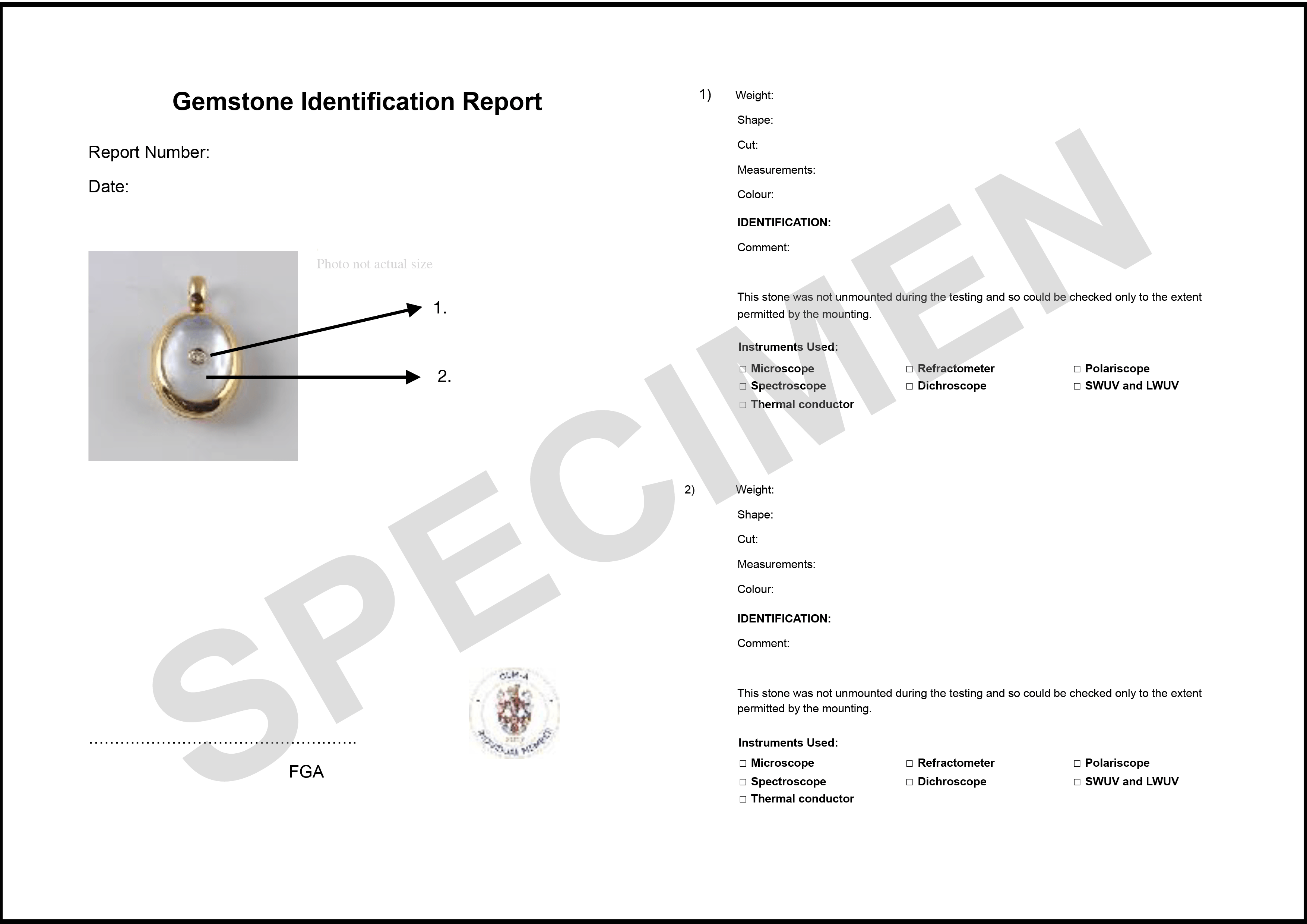 A specimen gem certificate