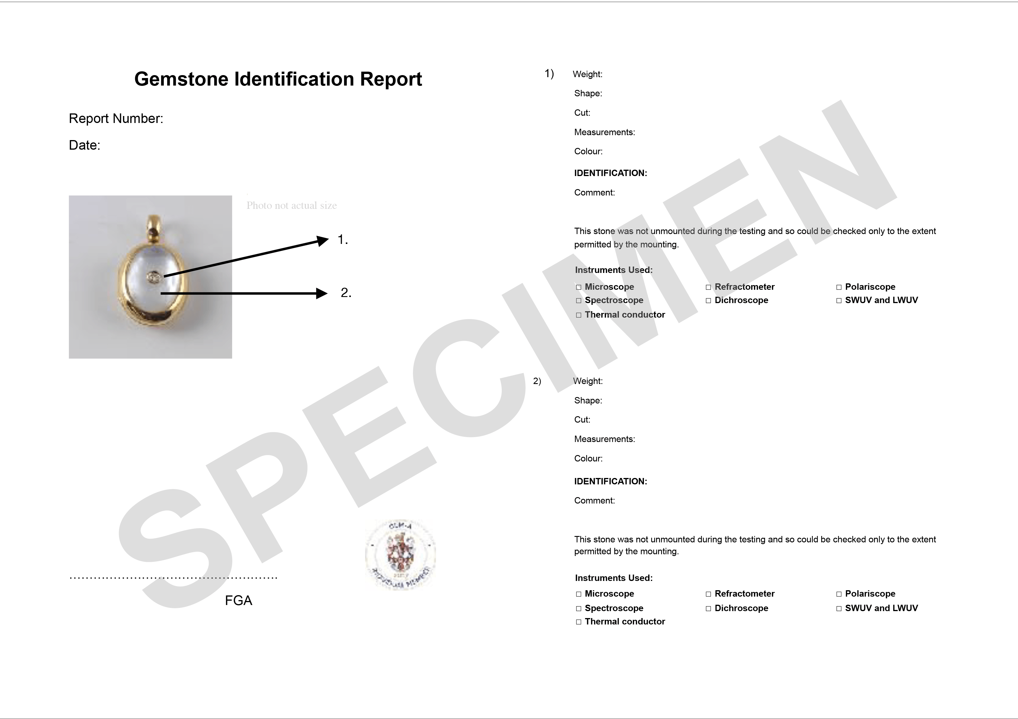 A specimen gem certificate