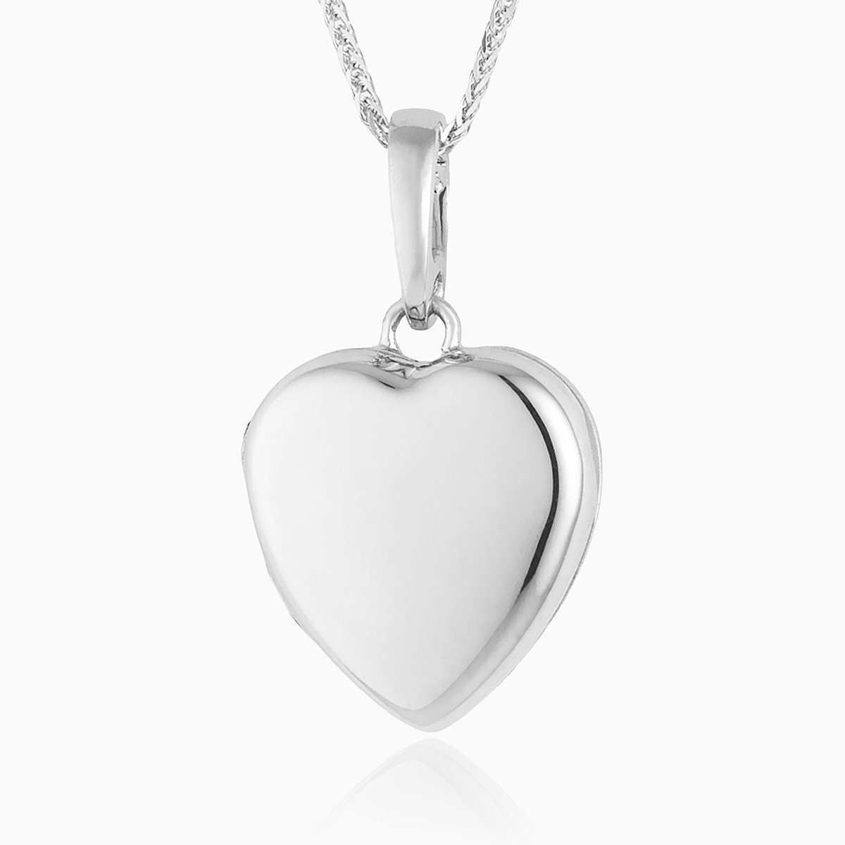 18 ct petite white gold heart locket on an 18 ct white gold franco chain