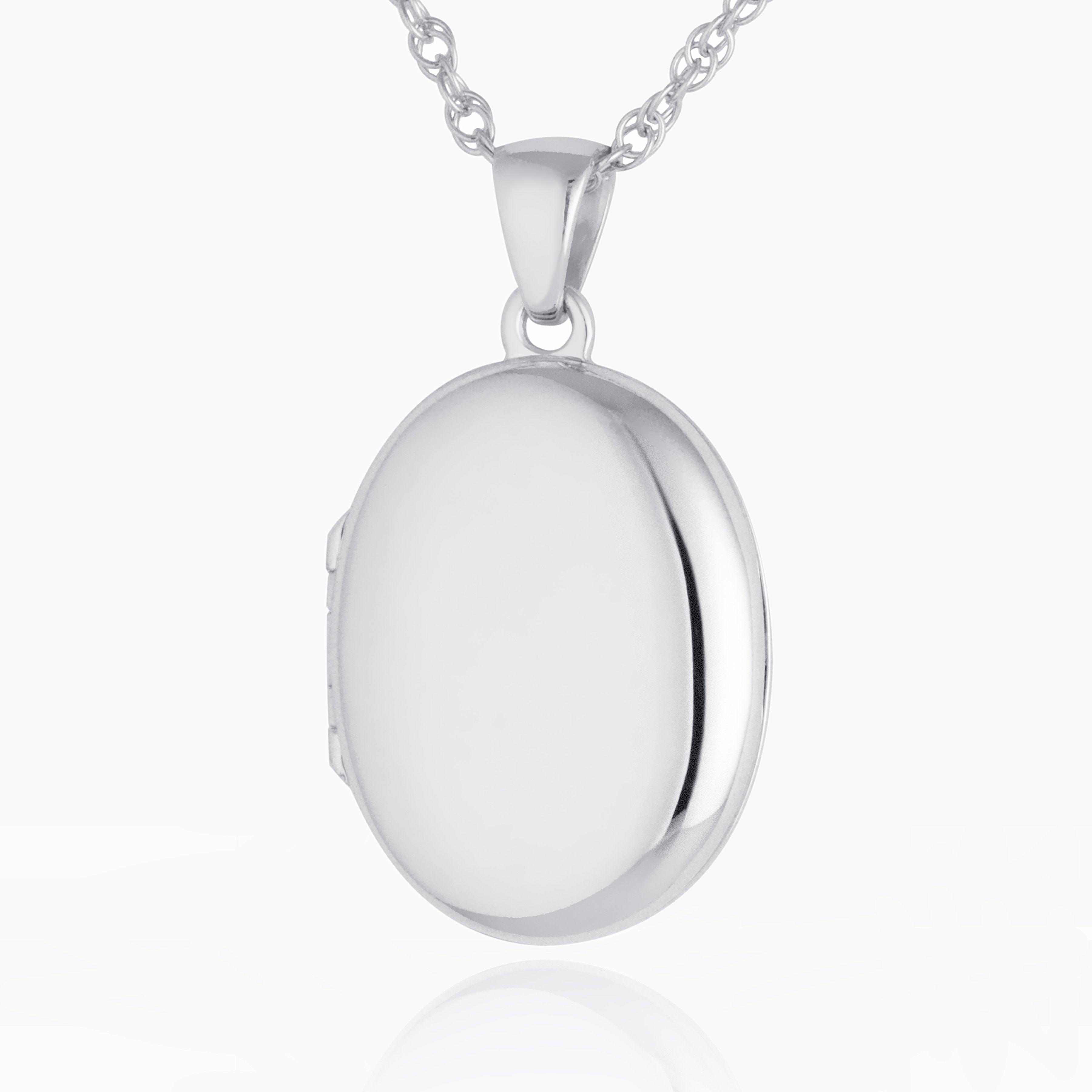9 ct white gold oval 4-photo locket on a white gold rope chain