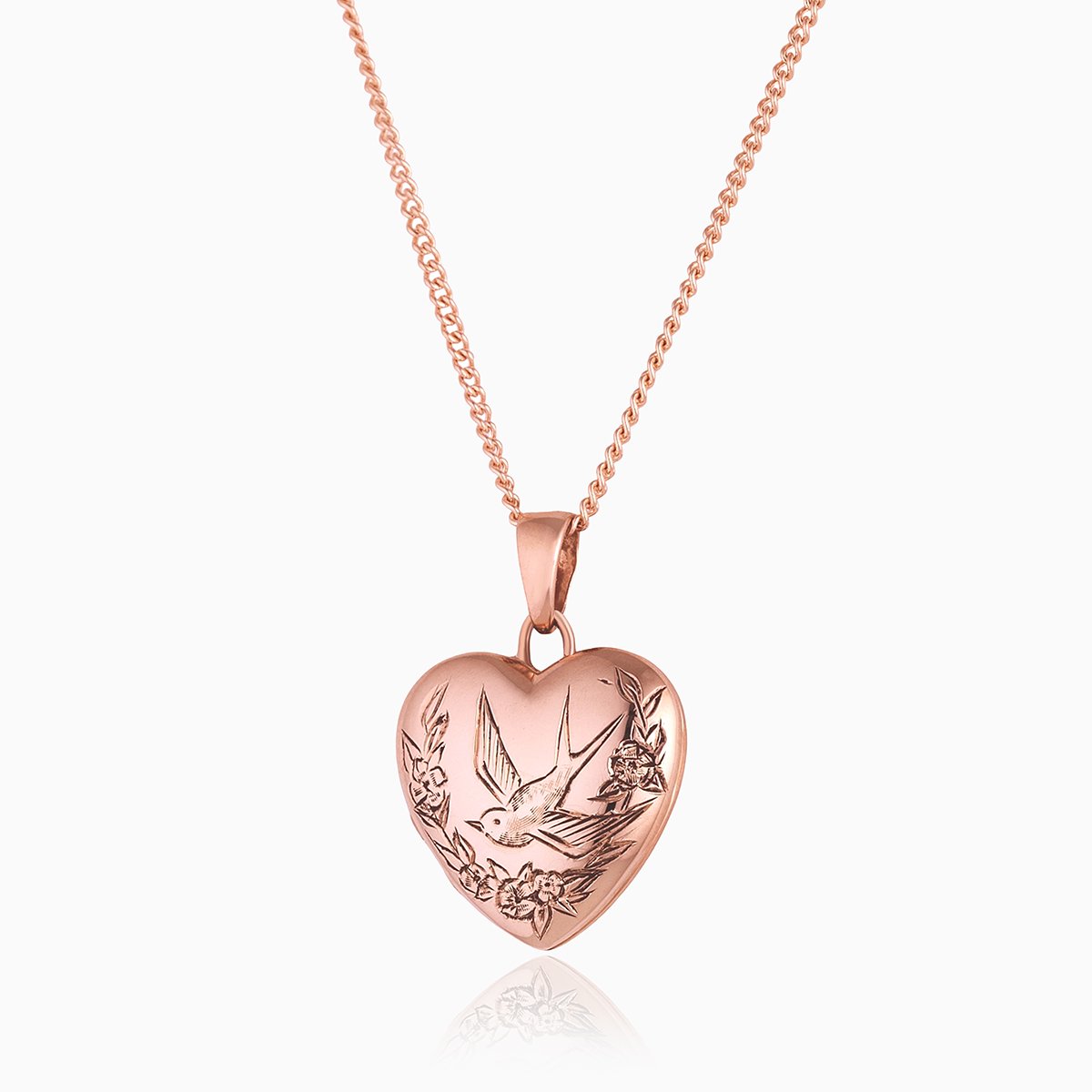 Product title: Rose Gold Swallow and Flowers Locket, product type: Locket