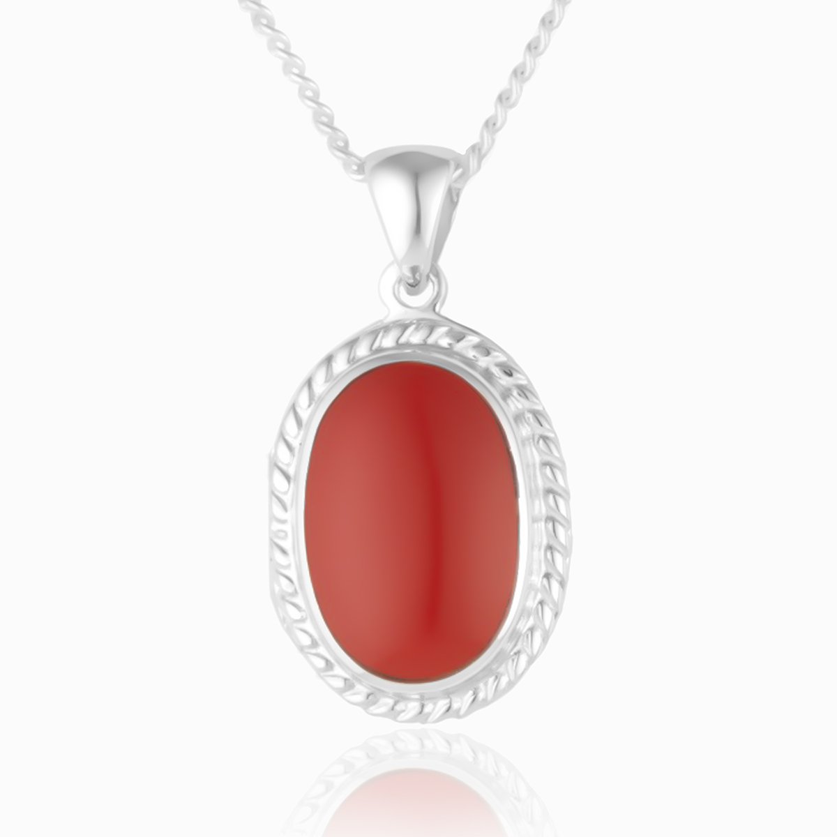 Sterling silver 925 oval locket with coral stone setting.