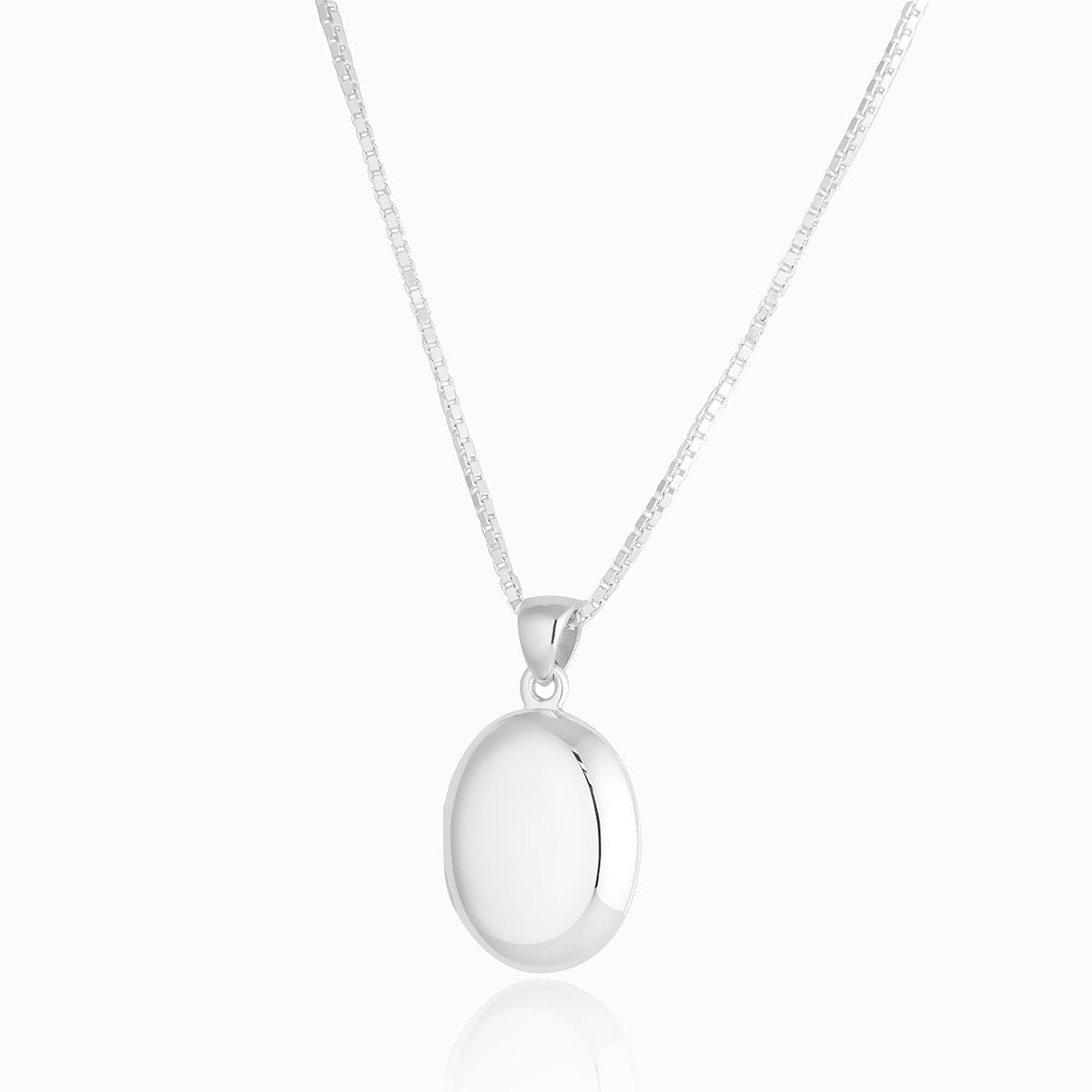 sterling silver oval locket on a sterling silver box chain
