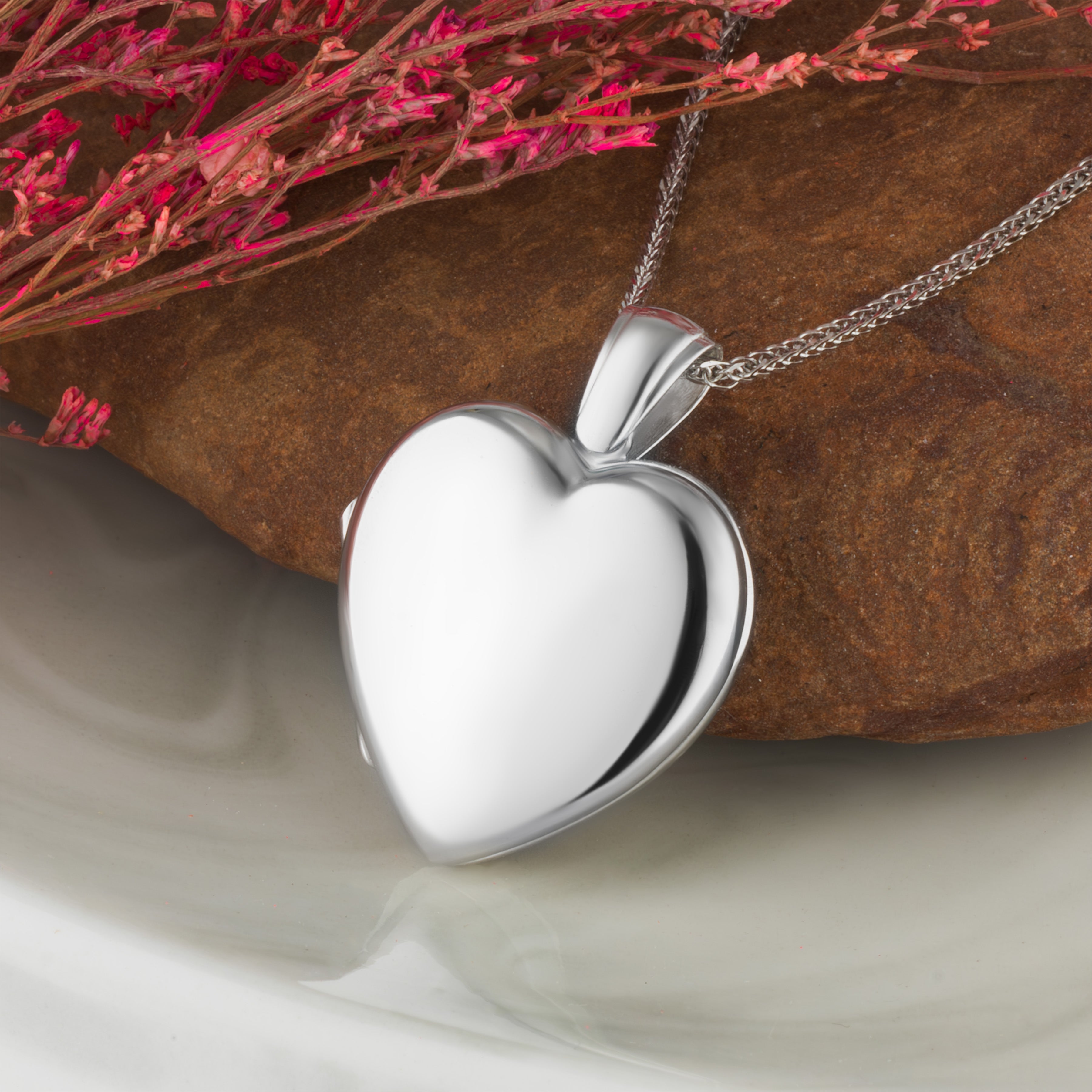 White Gold Locket Necklace With Picture Engraved White Gold Locket