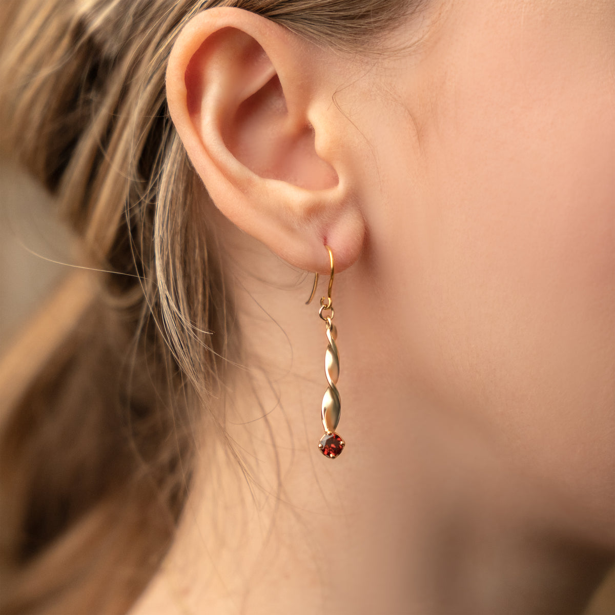 Contemporary Twisted Garnet Earrings