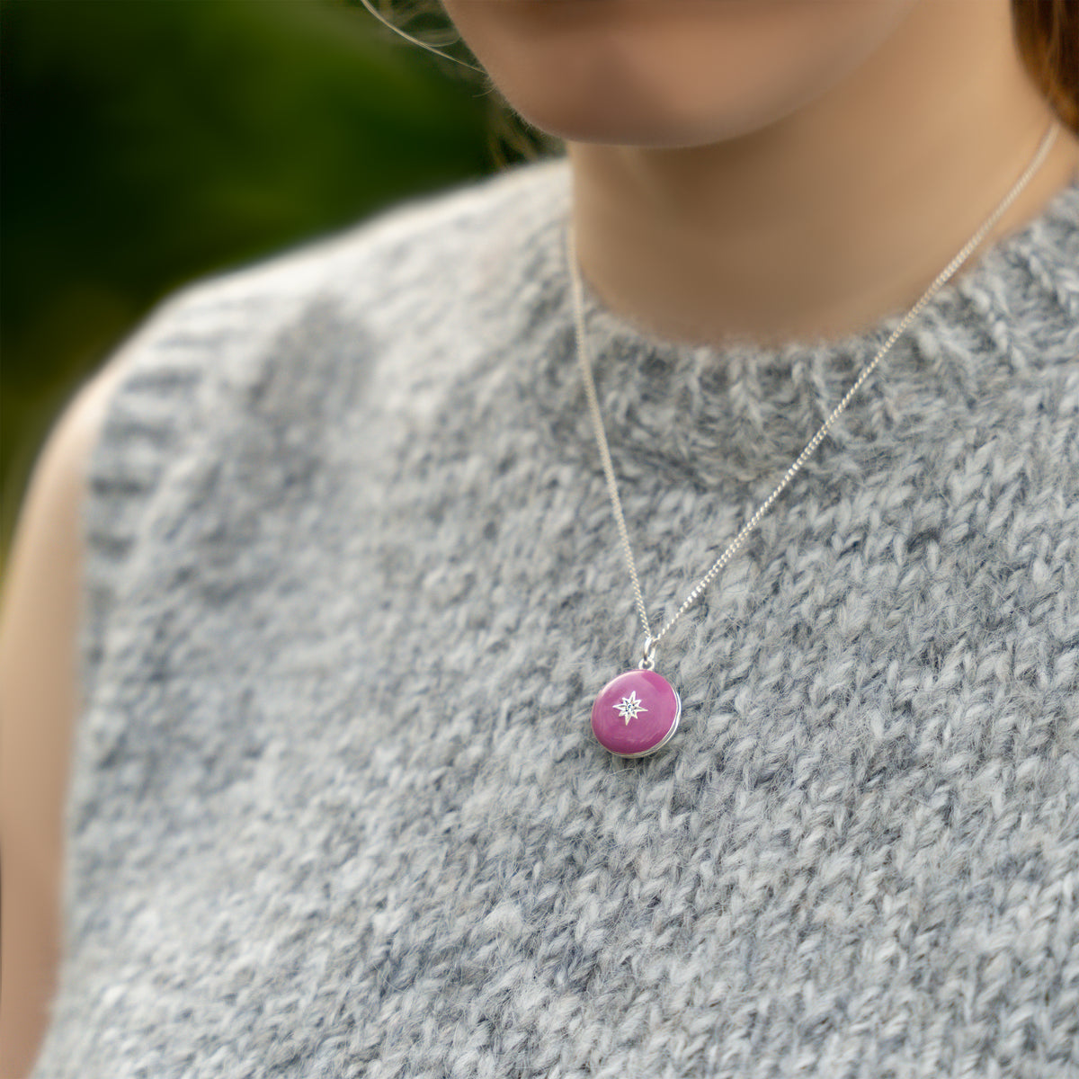 Silver Plum Enamel Locket