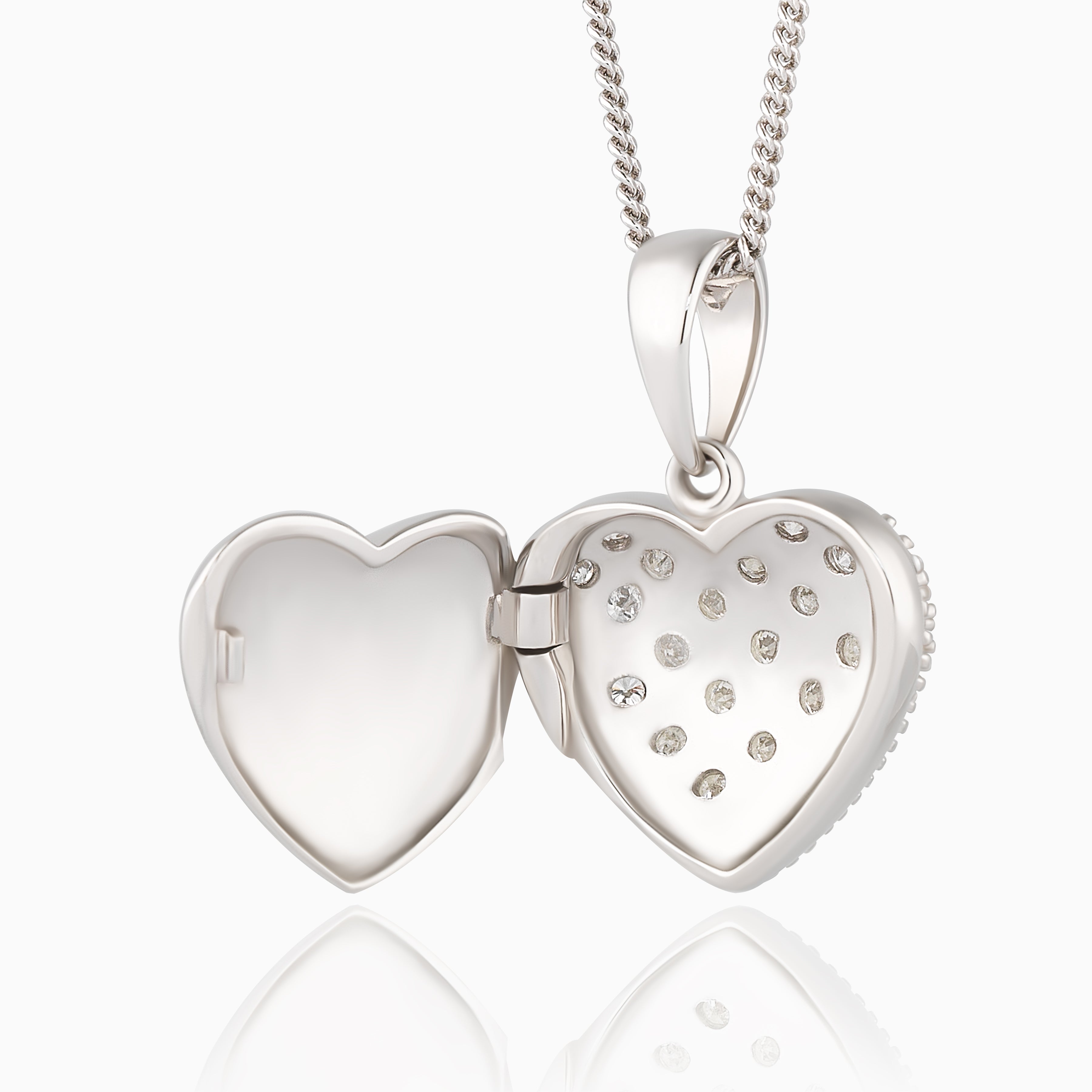 Product title: Pavé Set Diamond Petite Heart White Gold Locket, product type: Locket