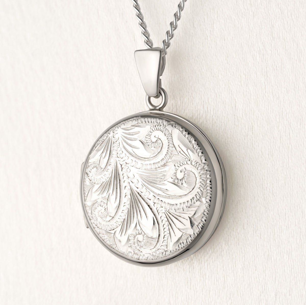 Hand Engraved Silver Foliate Round Locket