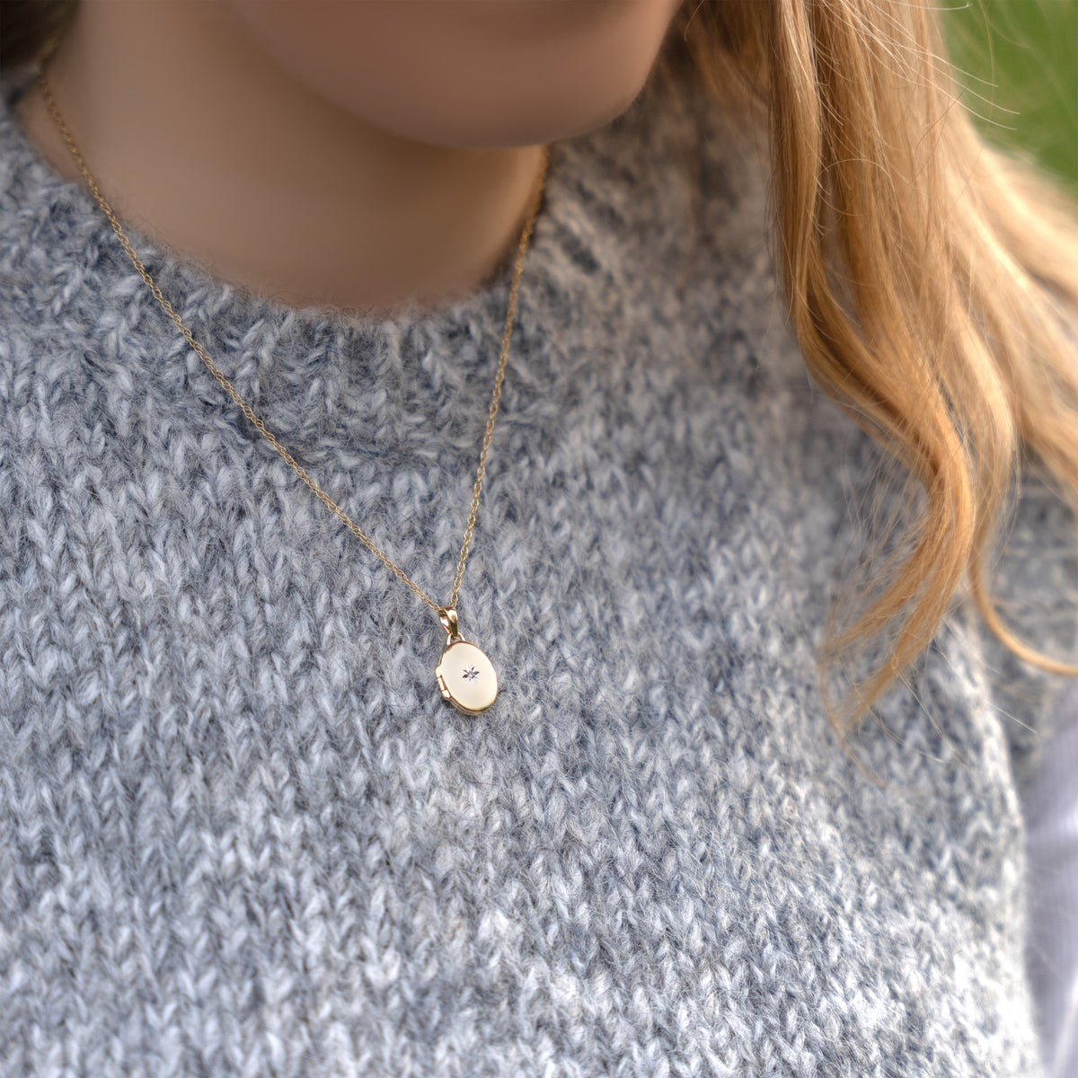 Tiny Gold Oval Diamond Locket
