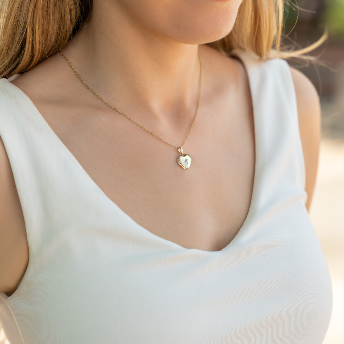 Tiny Gold and Diamond Heart Locket