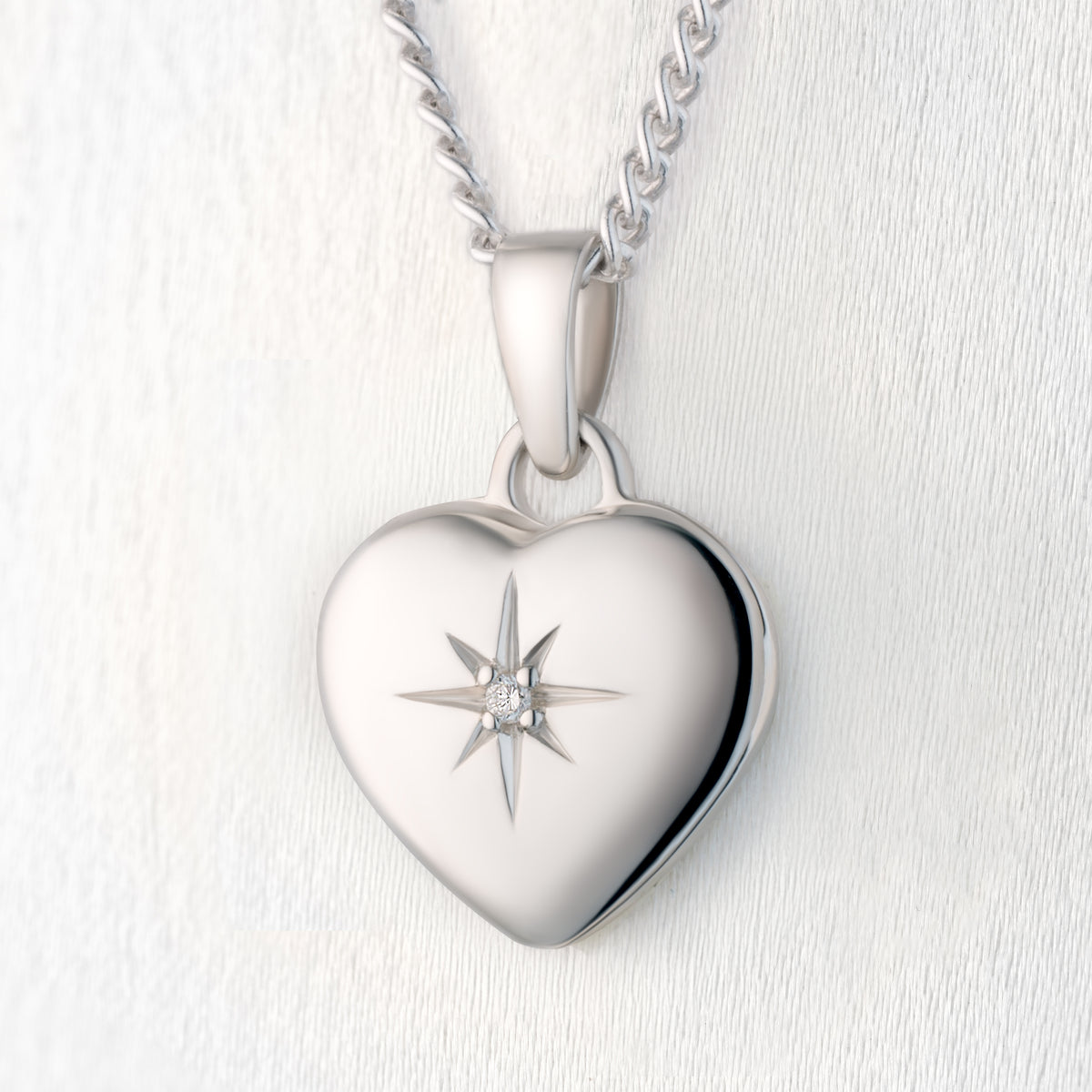 Tiny Diamond Silver Heart Locket