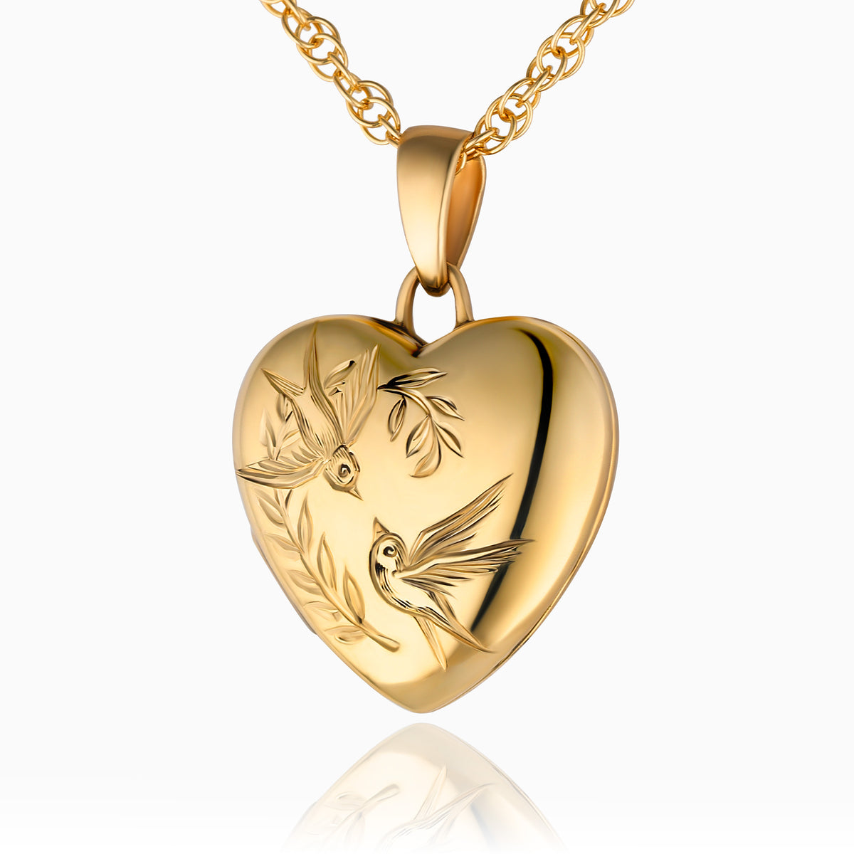 Golden Lovebirds Heart Locket