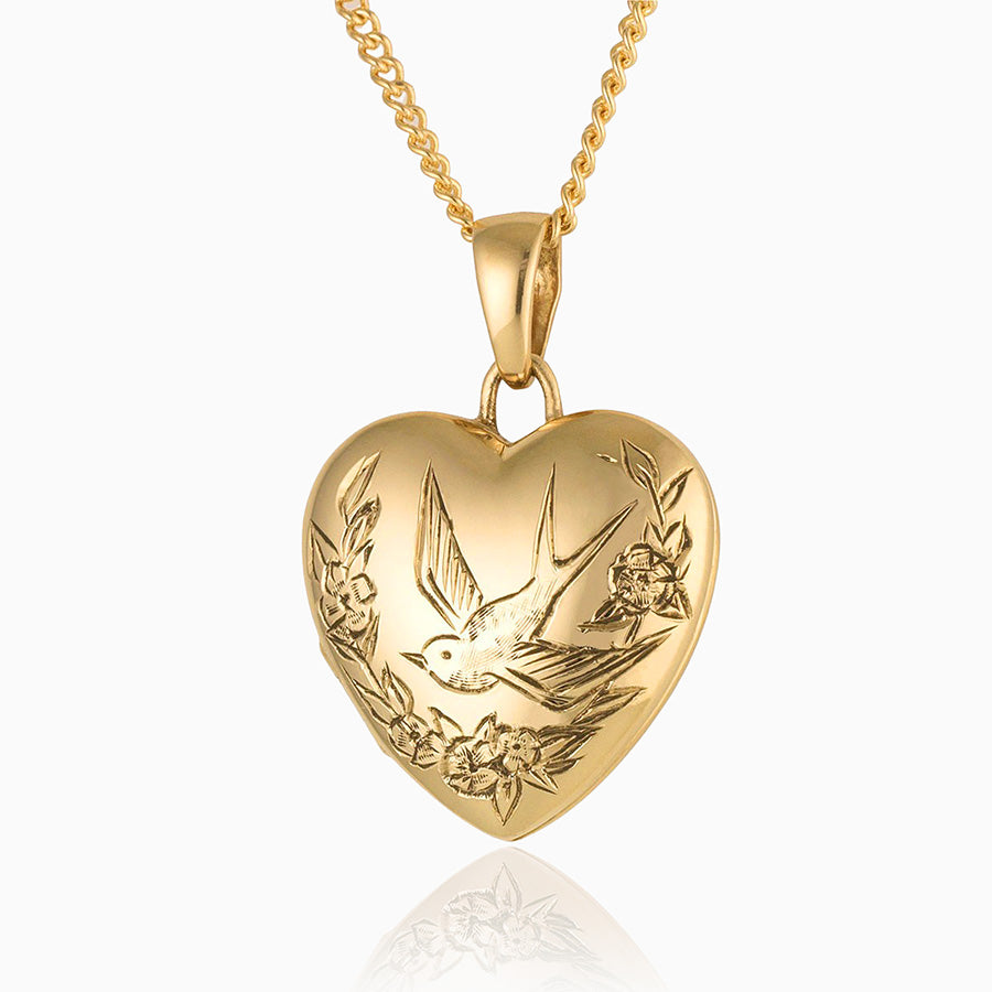 Gold Swallow and Flowers Locket