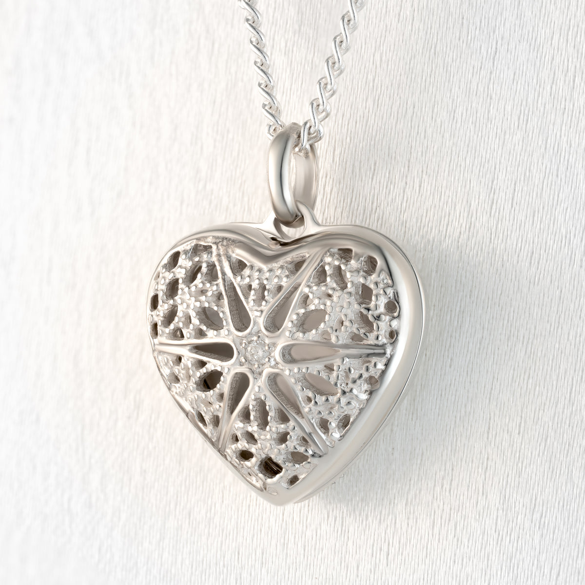 Petite Filigree and Diamond Heart Locket