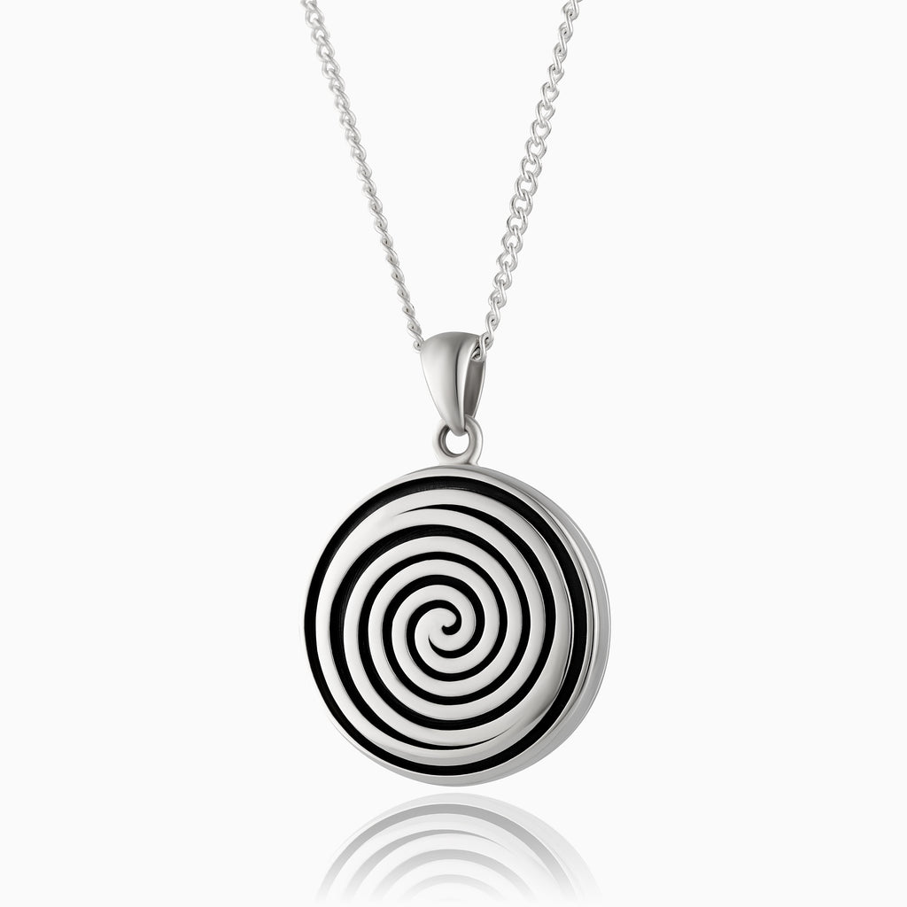 Product title: Round Black and Silver Spiral Locket, product type: Locket