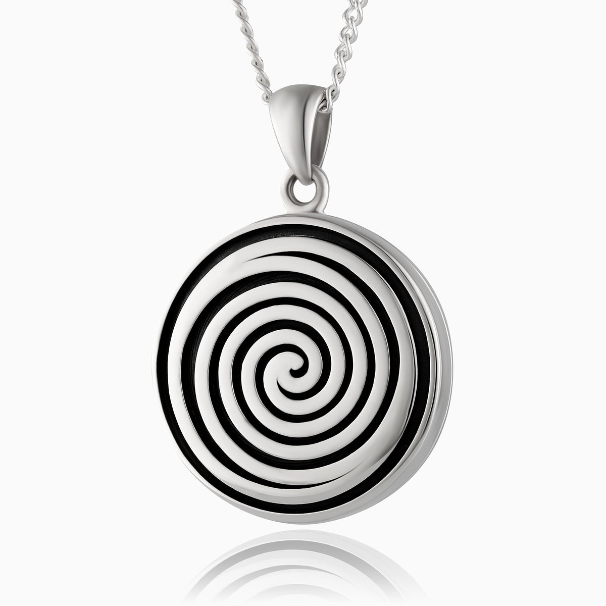 Product title: Round Black and Silver Spiral Locket, product type: Locket