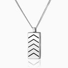 sterling silver mens rectangular locket with black enamel chevron lines, on a sterling silver curb chain